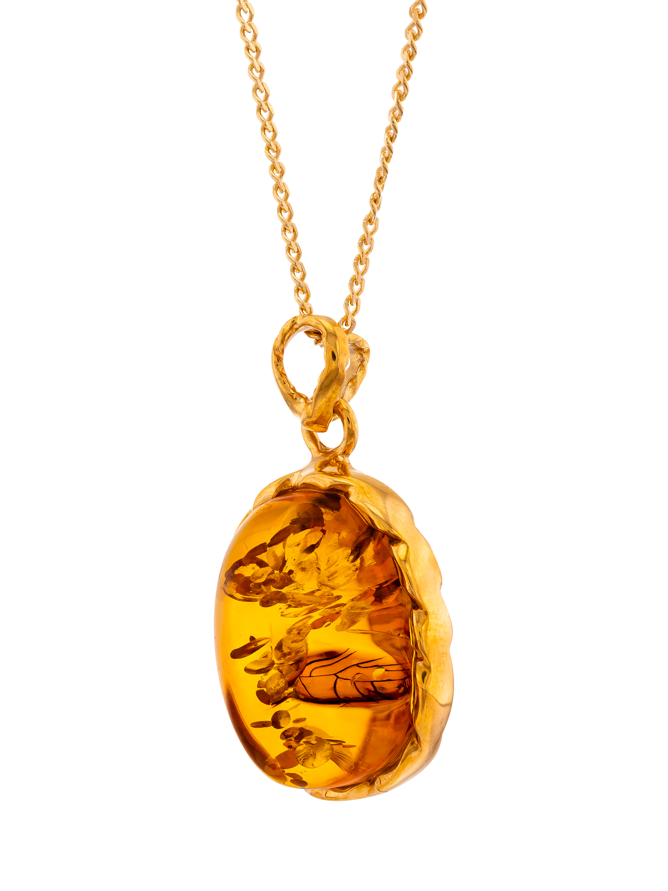 Product image 1 of 4, which shows Be-Jewelled Baltic Amber Pendant Necklace, Gold/Cognac