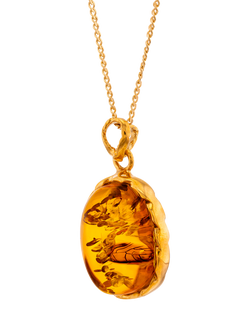 Be-Jewelled Baltic Amber Pendant Necklace, Gold/Cognac, Cognac