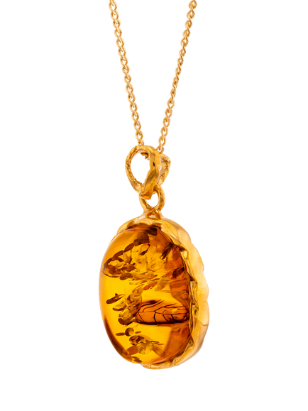 Be-Jewelled Baltic Amber Pendant Necklace, Gold/Cognac, Cognac