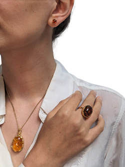 Be-Jewelled Baltic Amber Pendant Necklace, Gold/Cognac - view 2, Cognac