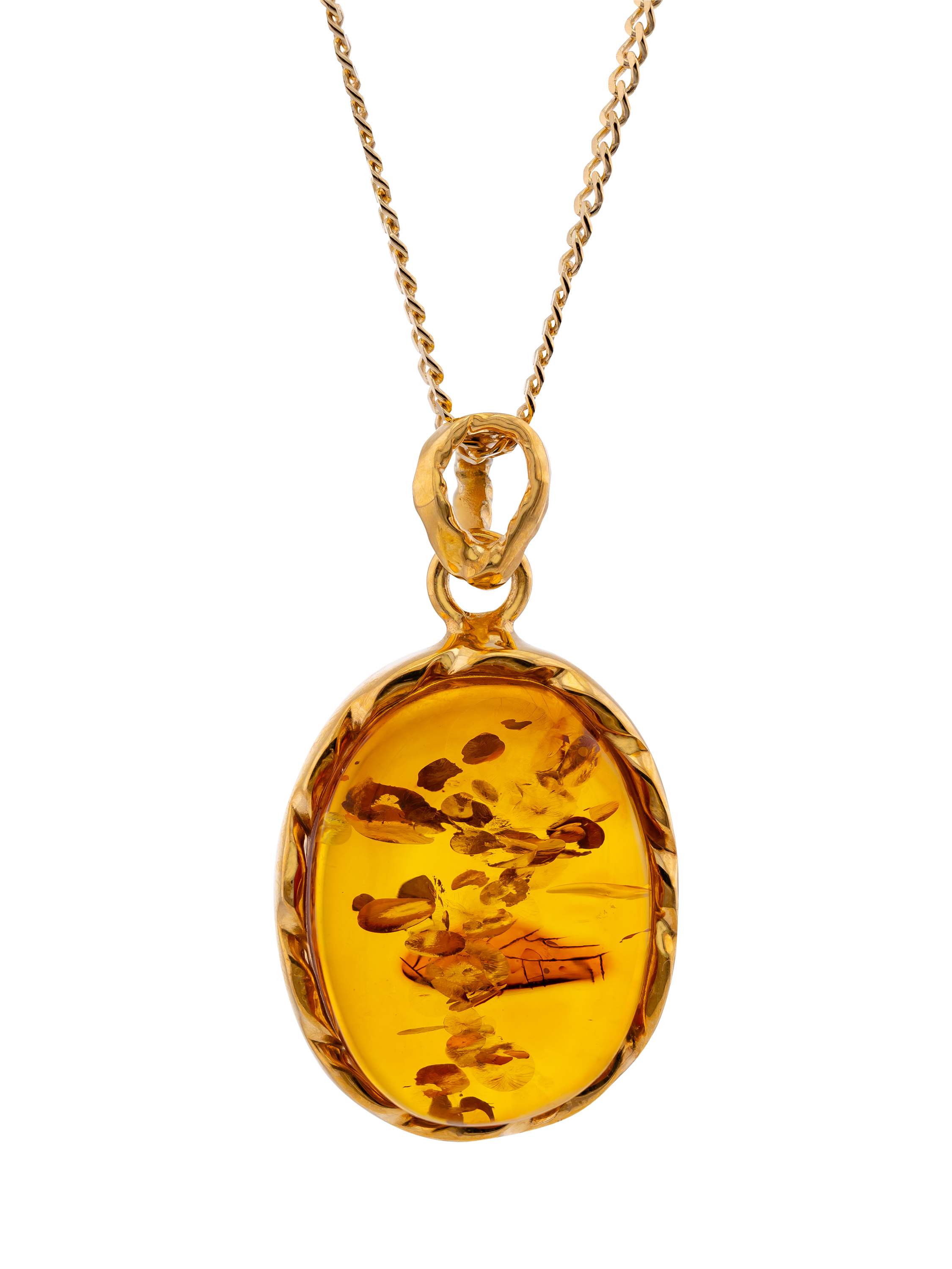 Product image 3 of 4, which shows Be-Jewelled Baltic Amber Pendant Necklace, Gold/Cognac