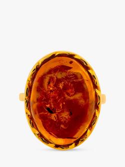 Be-Jewelled Limited Edition Baltic Amber Oval Cabochon Ring, Gold/Cognac, Cognac Amber, Gold