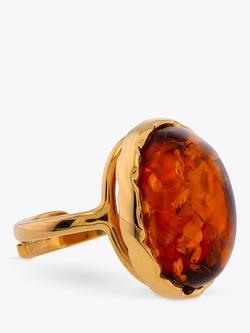 Be-Jewelled Limited Edition Baltic Amber Oval Cabochon Ring, Gold/Cognac - view 2, Cognac Amber, Gold
