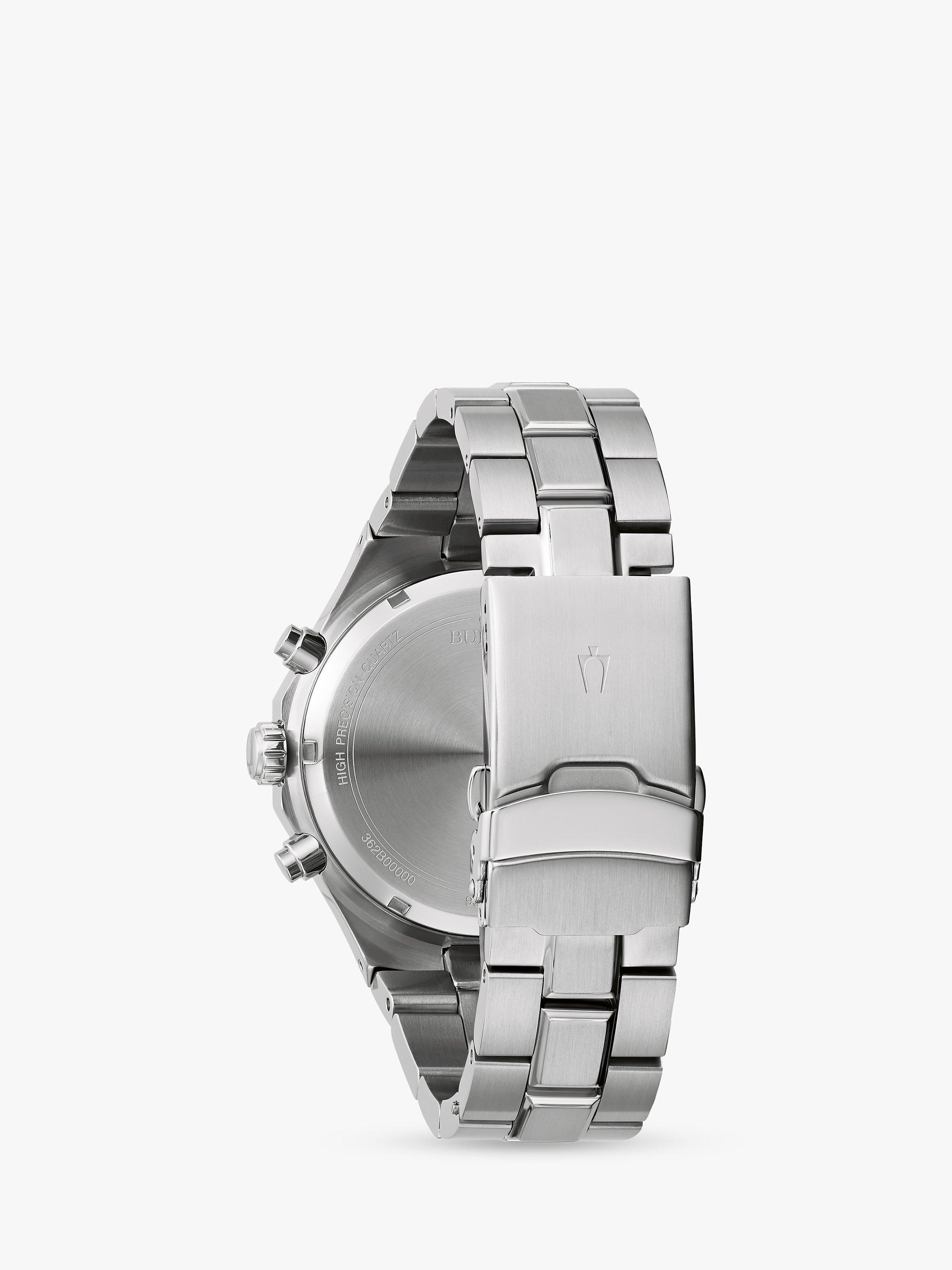 Product image 2 of 4, which shows Bulova 96B409 Men's Date Chronograph Bracelet Strap Watch, Silver/Green