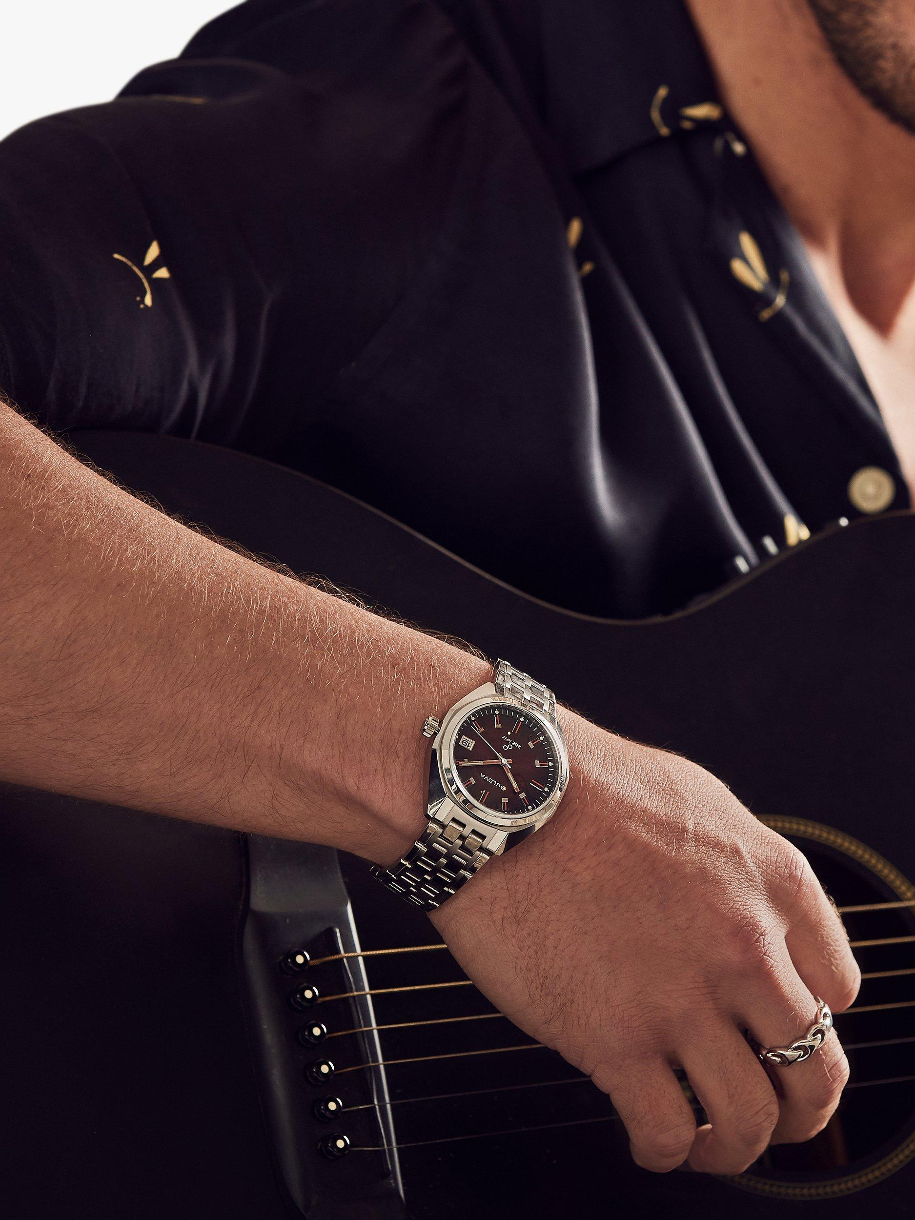 Product image 4 of 5, which shows Bulova Men's Classic Jet Star Bracelet Strap Watch, Silver/Red 96B401