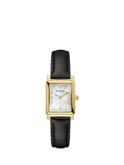 Bulova 97P166 Woman's Classic Diamond Leather Strap Watch, Black/Mother-Of-Pearl, Black/Mother-of-pearl