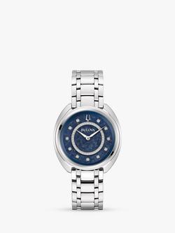 Bulova 96X160 Woman's Classic Duality Diamond Bracelet Strap Watch, Silver/Blue Mother-Of-Pearl, Silver/Mother-of-pearl