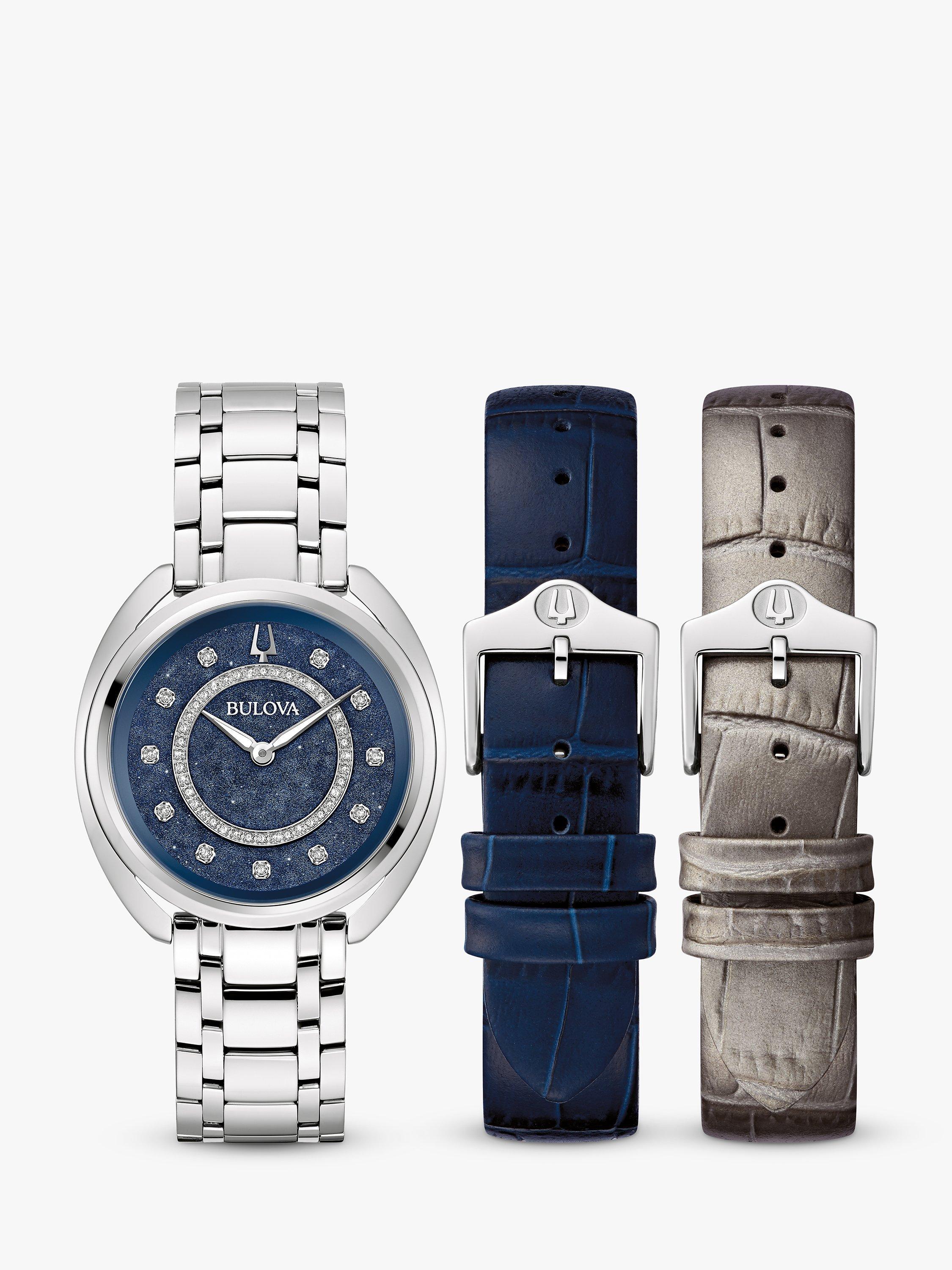 Product image 2 of 6, which shows Bulova 96X160 Woman's Classic Duality Diamond Bracelet Strap Watch, Silver/Blue Mother-Of-Pearl