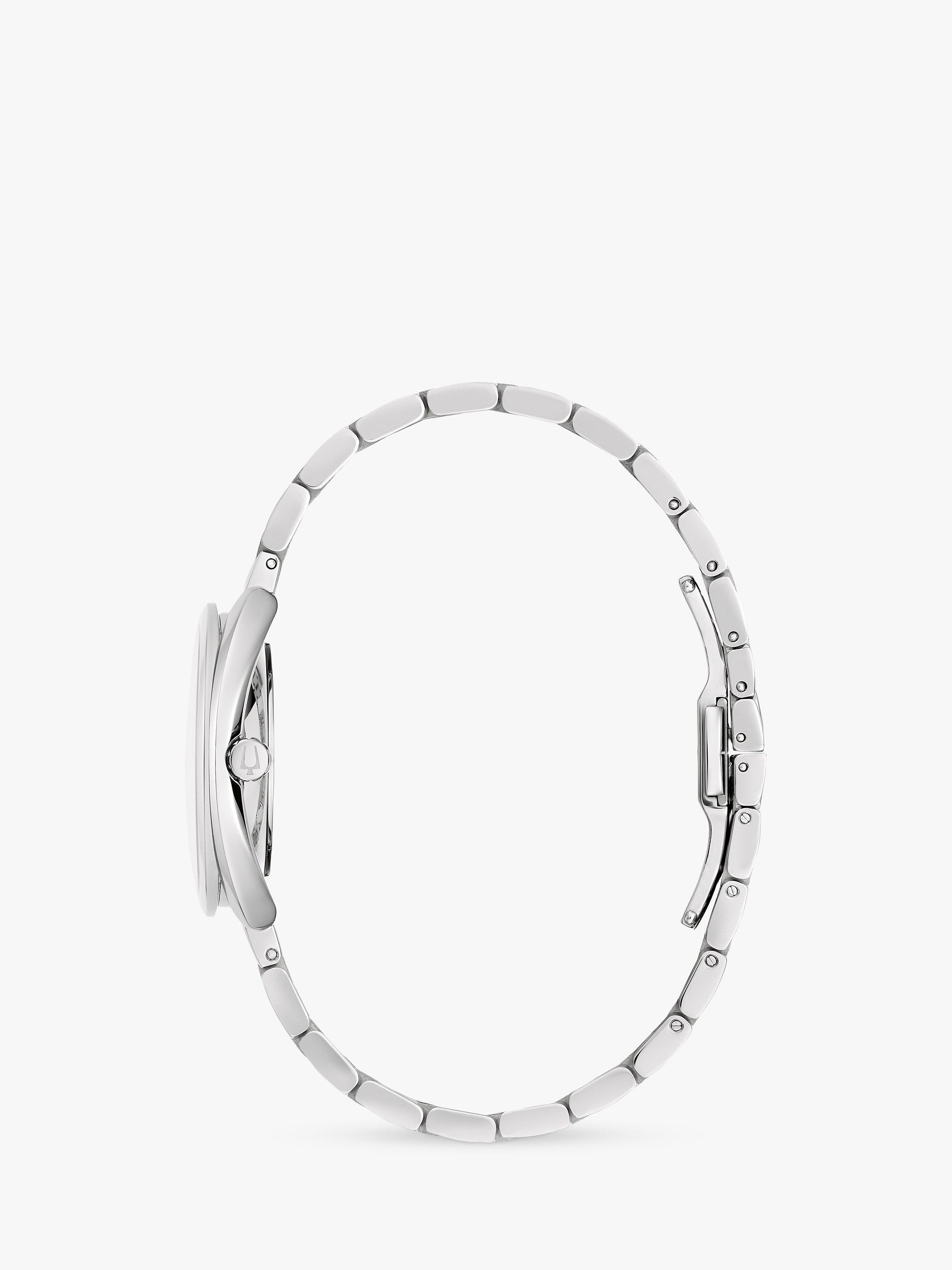 Product image 4 of 6, which shows Bulova 96X160 Woman's Classic Duality Diamond Bracelet Strap Watch, Silver/Blue Mother-Of-Pearl