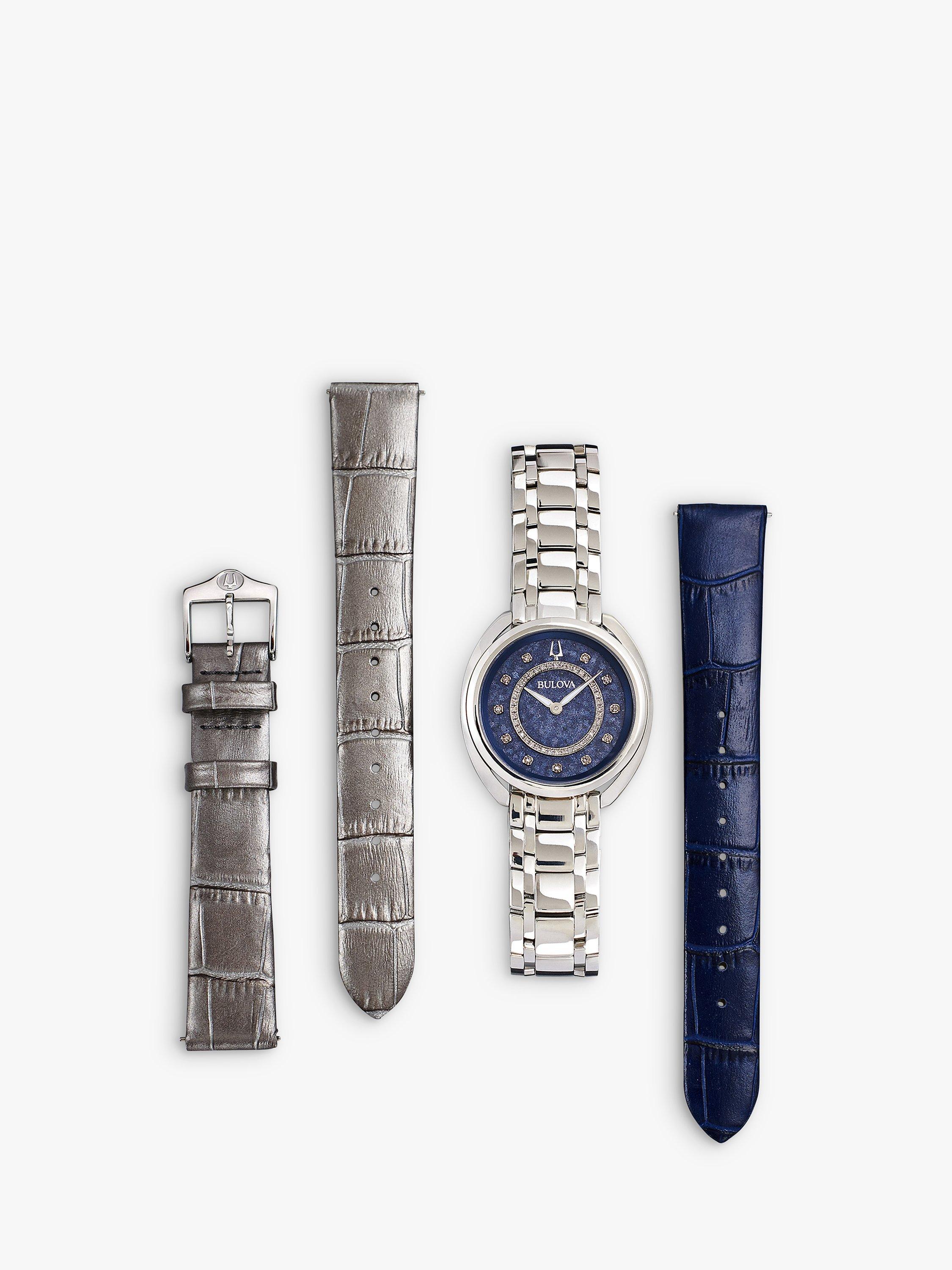 Product image 5 of 6, which shows Bulova 96X160 Woman's Classic Duality Diamond Bracelet Strap Watch, Silver/Blue Mother-Of-Pearl