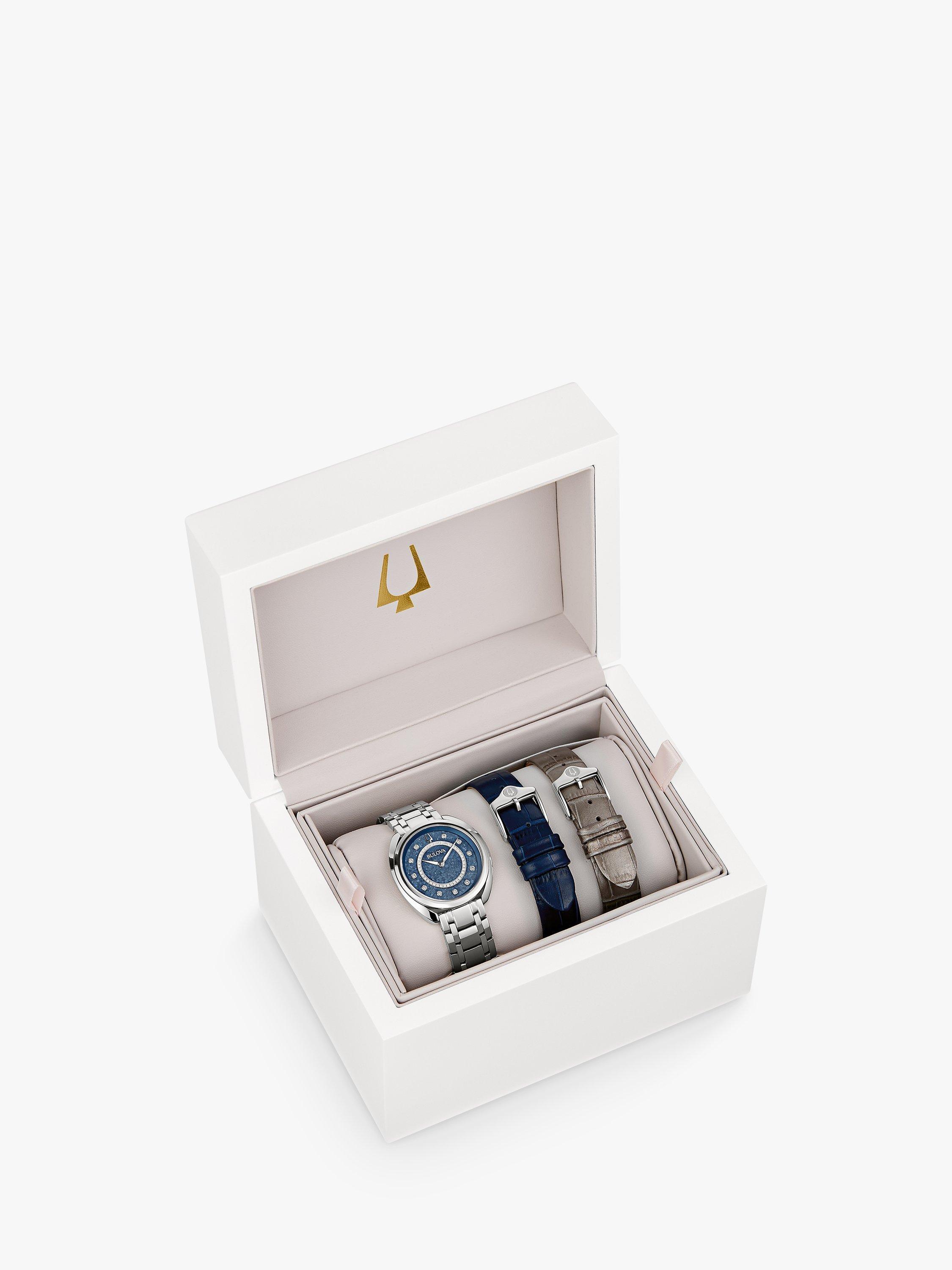Product image 6 of 6, which shows Bulova 96X160 Woman's Classic Duality Diamond Bracelet Strap Watch, Silver/Blue Mother-Of-Pearl
