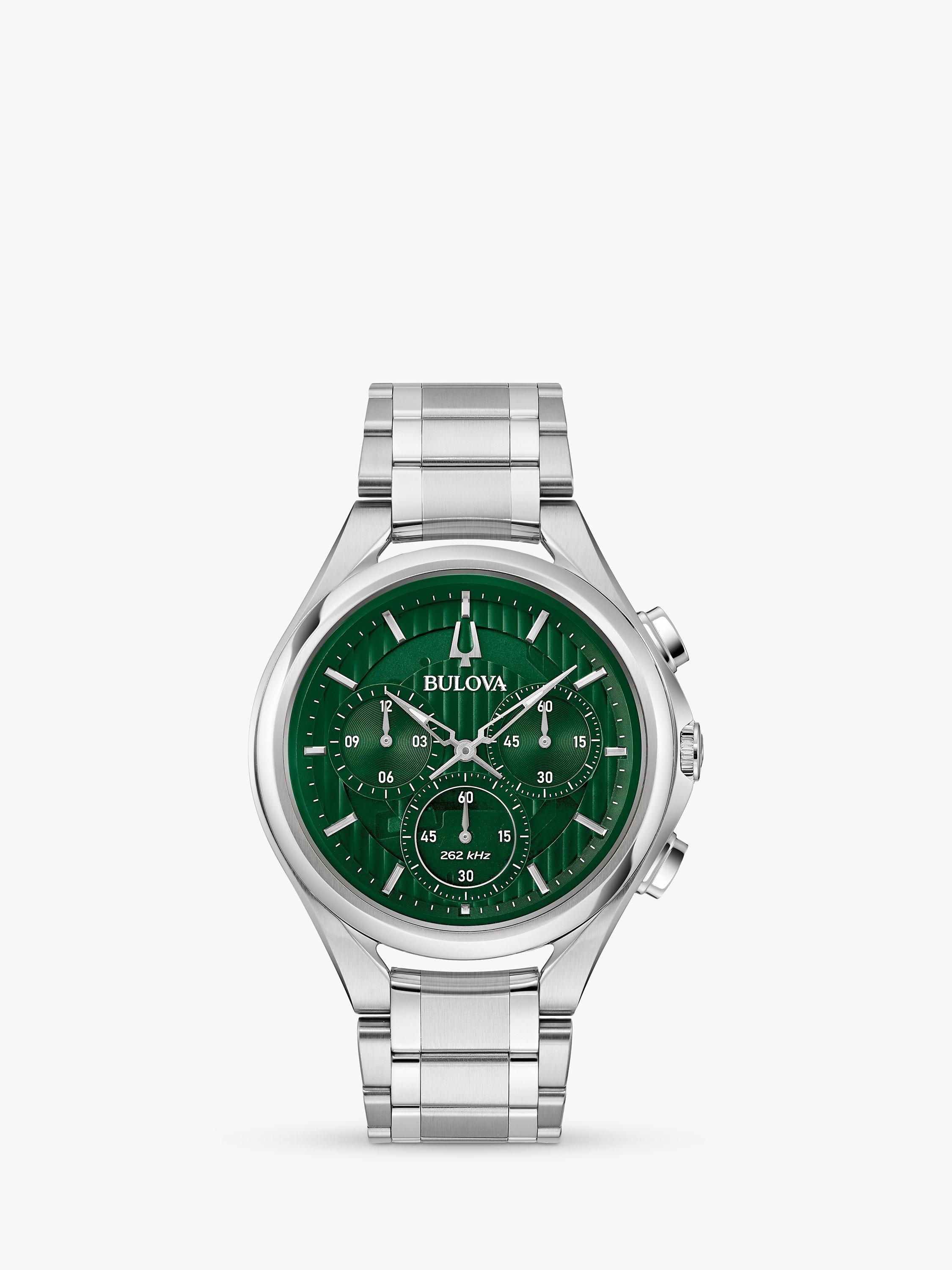 Bulova Men s Curv Chronograph Bracelet Strap Watch Green 96A297