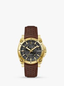 Bulova 97B216 Men's Icon Precisionist Leather Strap Watch, Brown, Brown