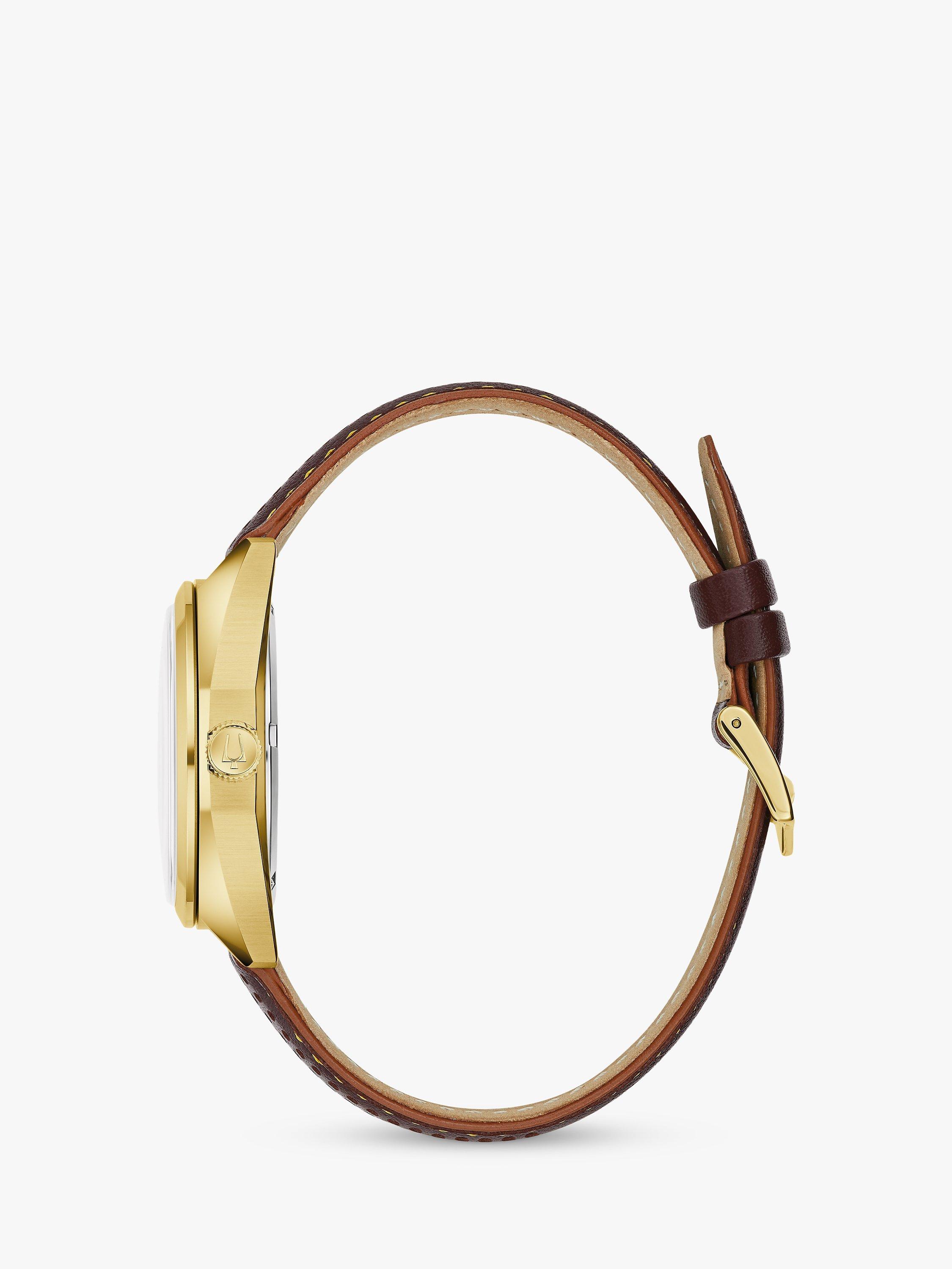 Product image 3 of 6, which shows Bulova 97B214 Men's Classic Jet Star Leather Strap Watch, Brown