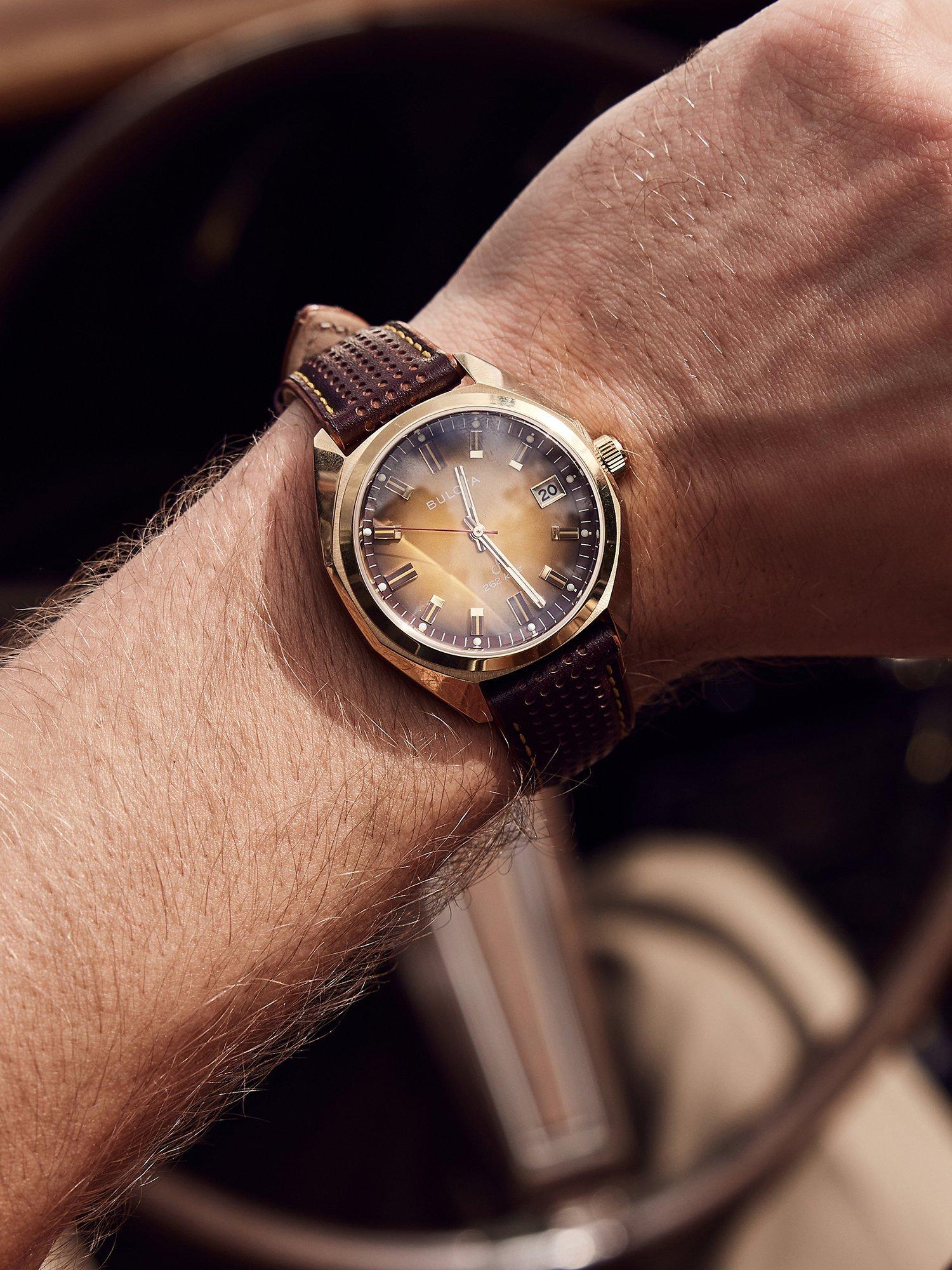 Product image 4 of 6, which shows Bulova 97B214 Men's Classic Jet Star Leather Strap Watch, Brown
