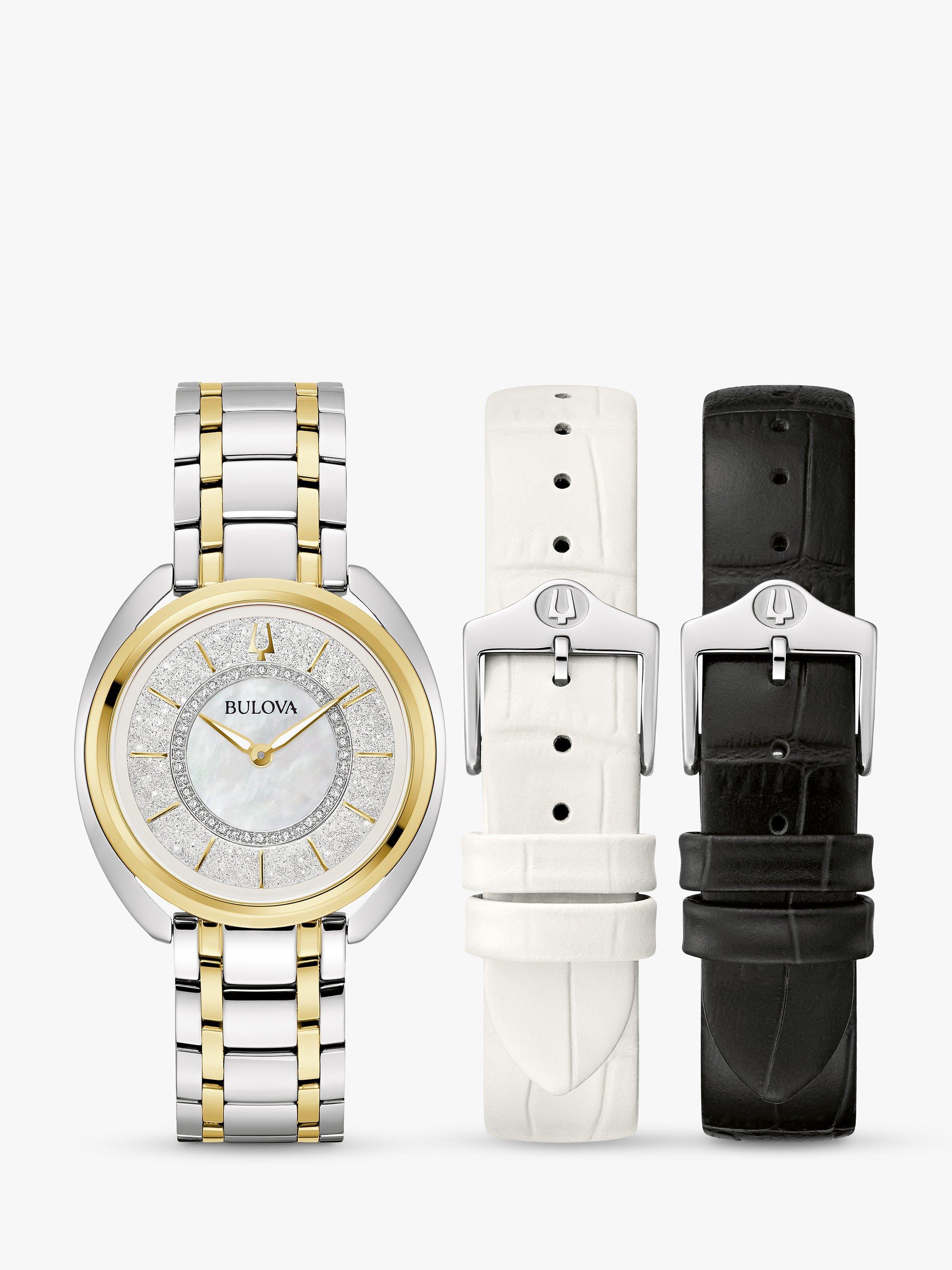 Product image 5 of 7, which shows Bulova 98X134 Women's Classic Duality Interchangeable Strap Watch, Gold/Silver