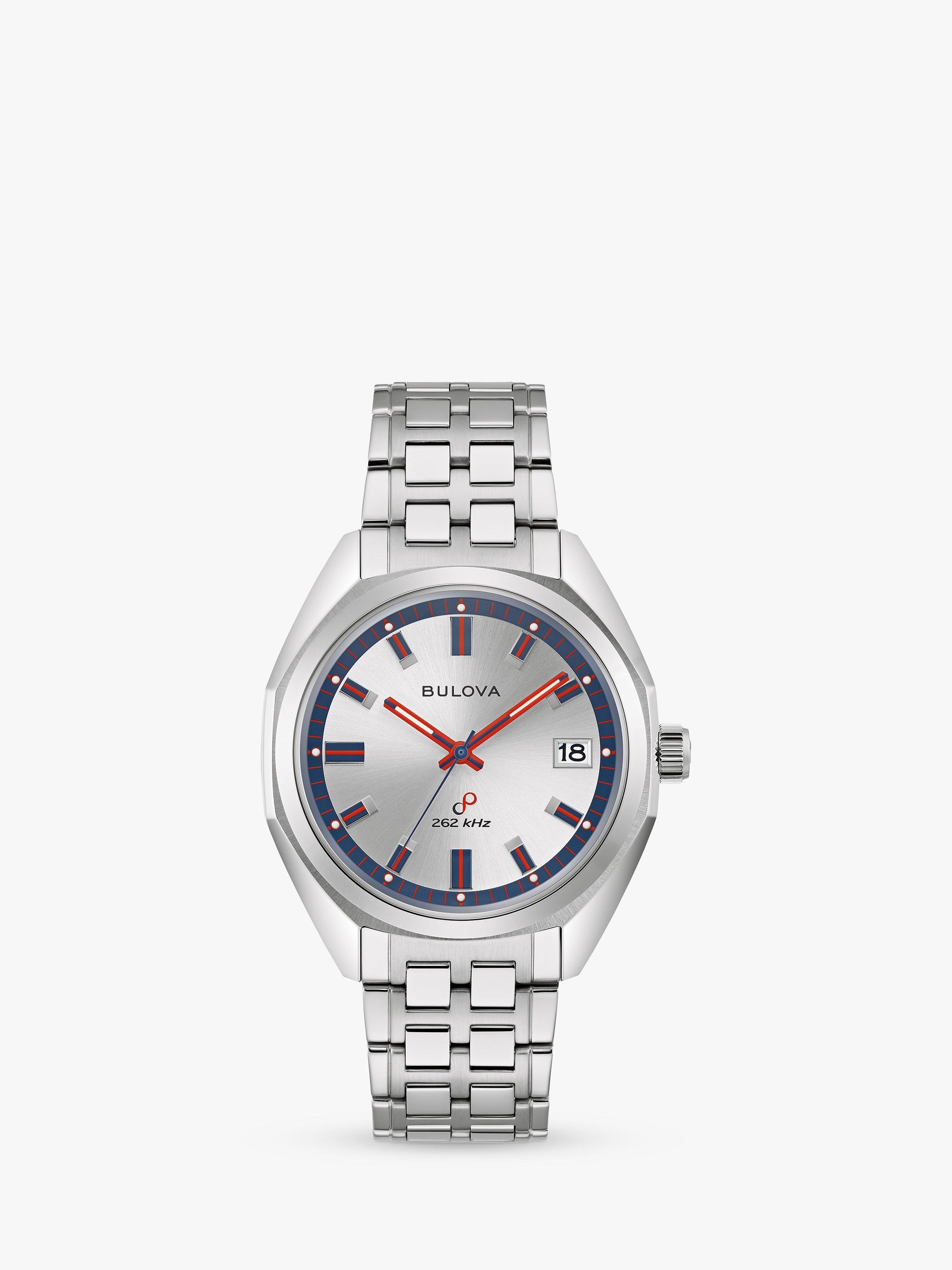 Product image 1 of 8, which shows Bulova 96K112 Men's Limited Edition Jet Star Bracelet & Leather Strap Watch, Silver