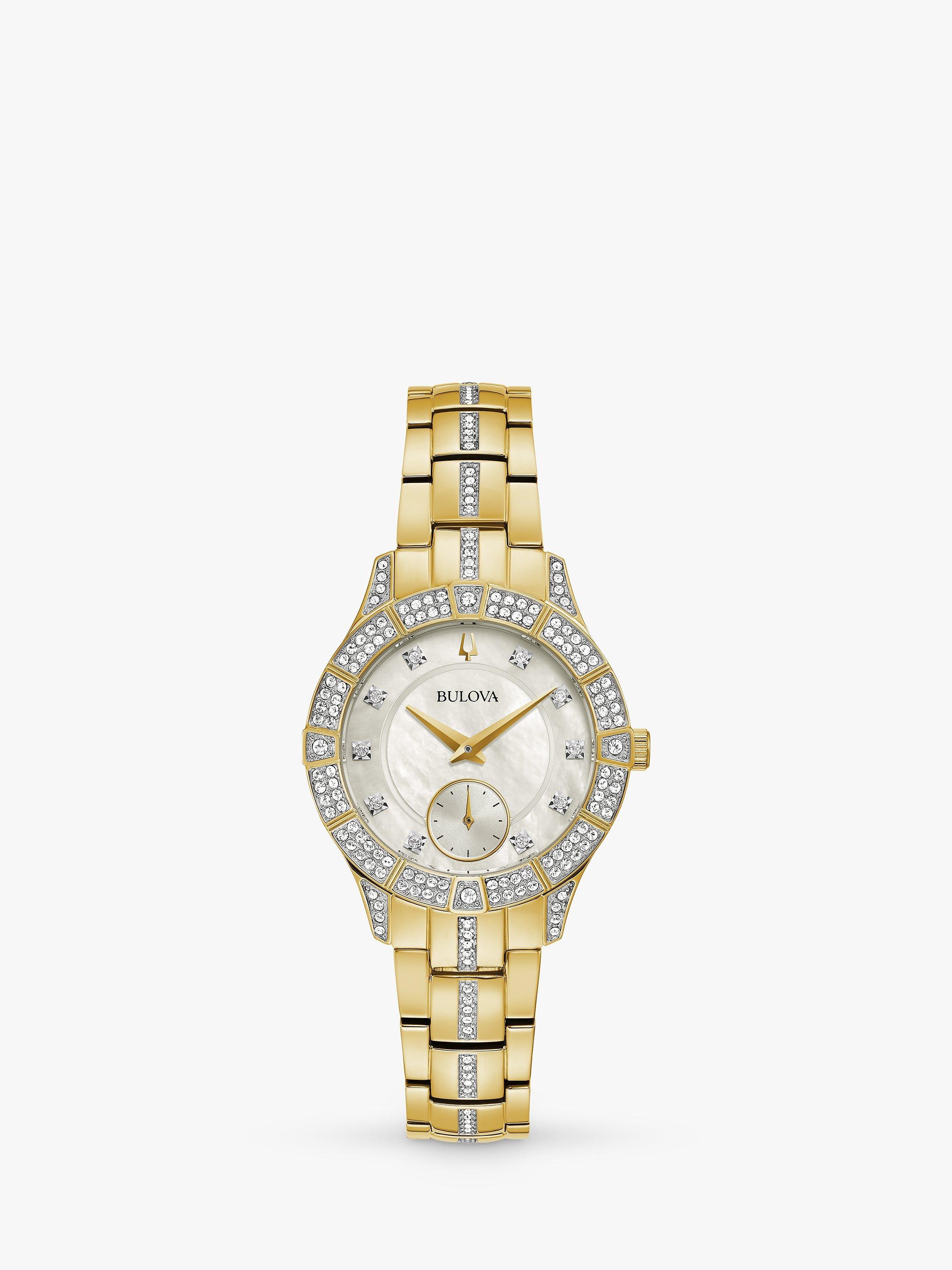 Bulova 98L283 Women s Phantom Crystal Diamond Bracelet Strap Watch Gold Mother Of Pearl