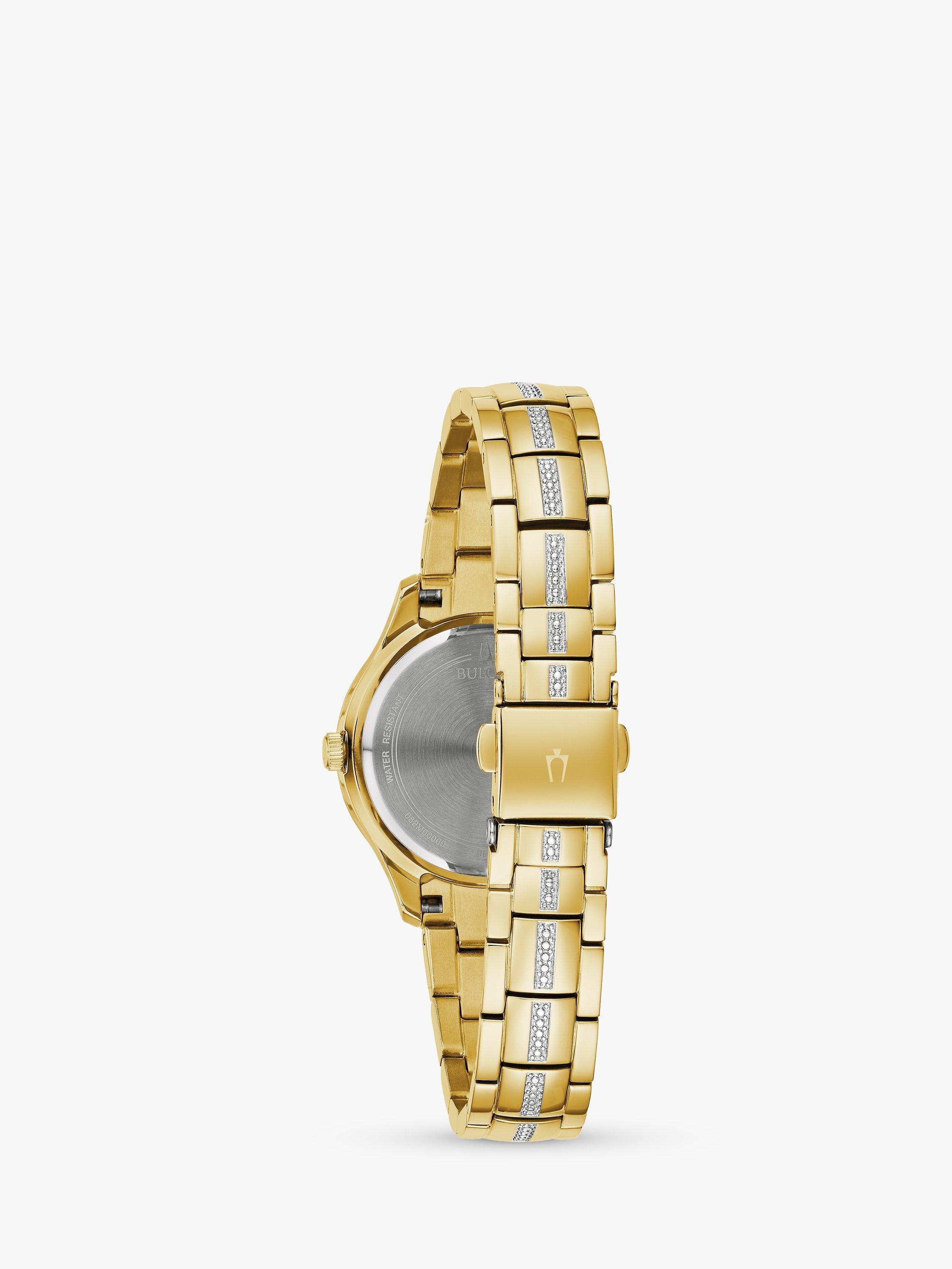 Product image 2 of 4, which shows Bulova 98L283 Women's Phantom Crystal Diamond Bracelet Strap Watch, Gold/Mother-Of-Pearl