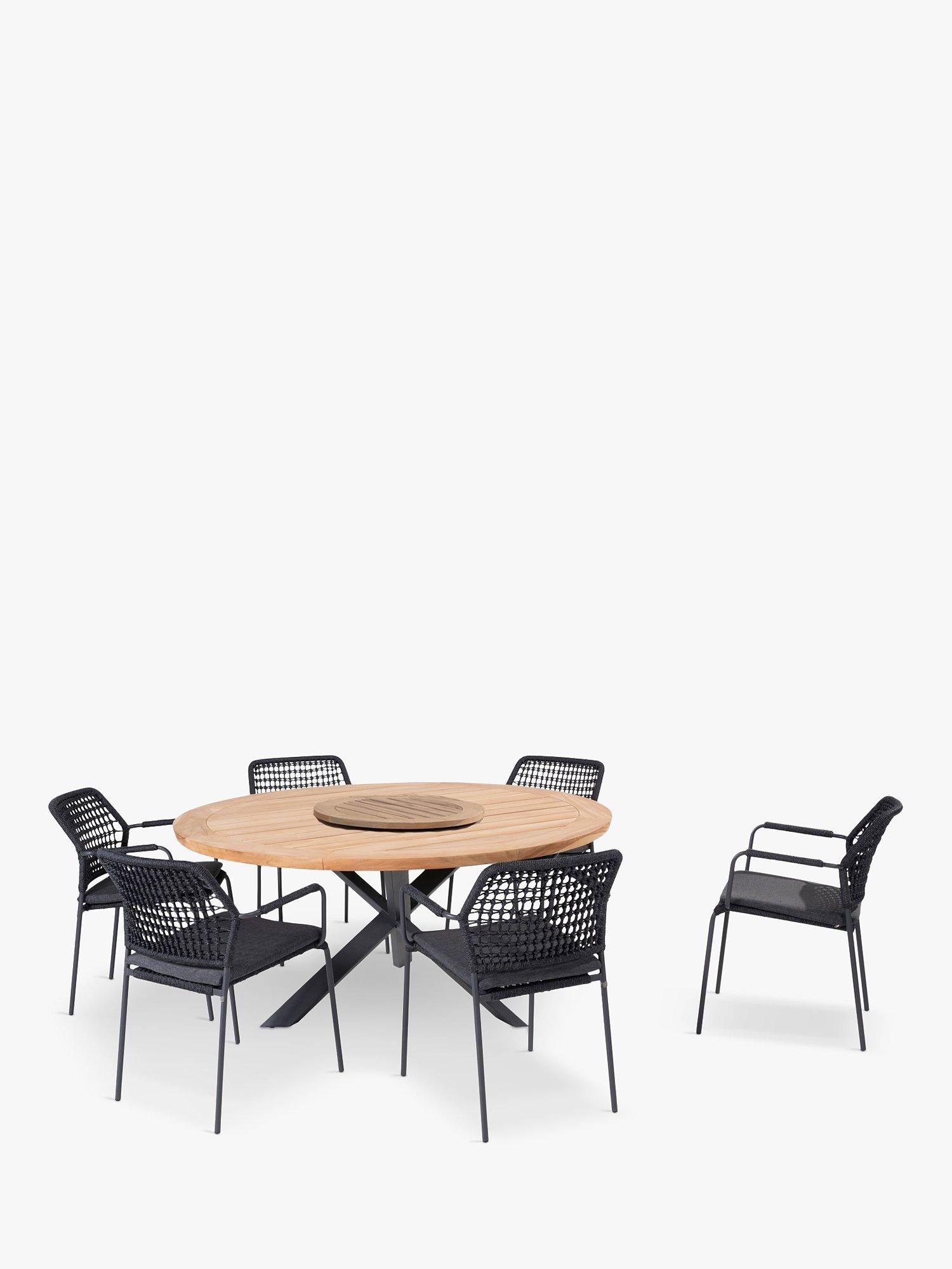 4 Seasons Outdoor Barista & Prado 6-Seater Garden Dining Set with Lazy Susan, FSC-Certified (Teak Wood), Anthracite/Natural