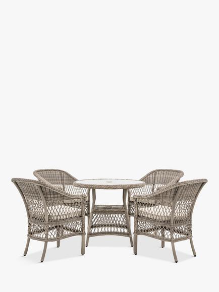 Gallery Direct Menton 4-Seater Round Garden Dining Table & Chairs Set, Natural, Natural