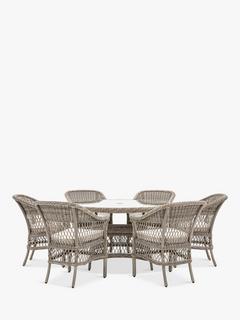 Gallery Direct Menton Woven Mesh 6-Seater Round Garden Dining Table & Chairs Set, Natural