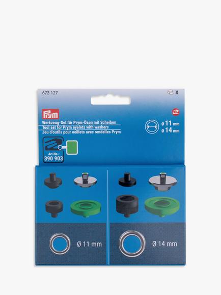 Vario Punching Tool and Eyelets, 11 & 14mm, Pack of 8, Black, Silver, Green
