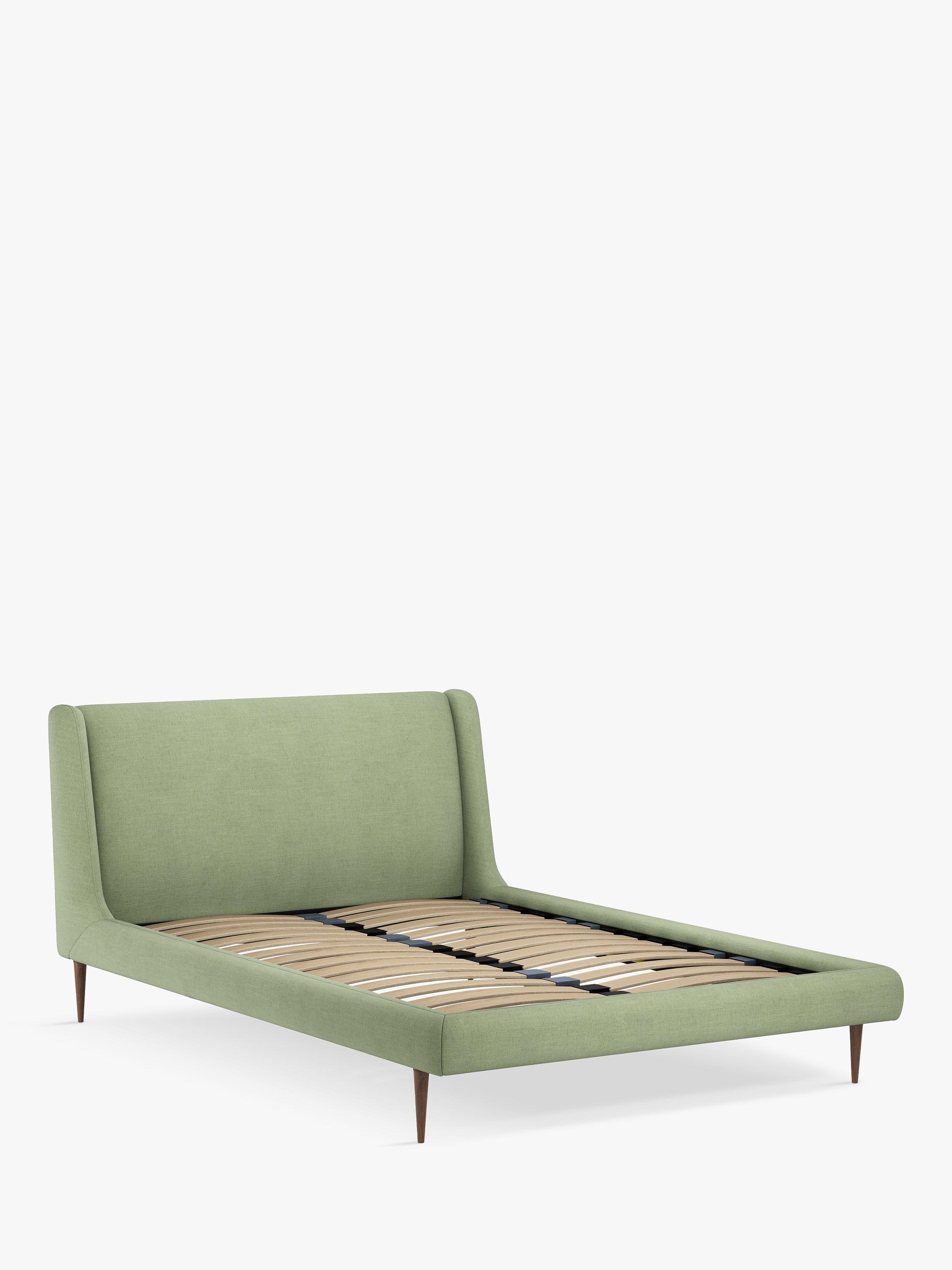 John Lewis Mid Century Sweep Upholstered Bed Frame Super King Size Relaxed Linen Sage Green