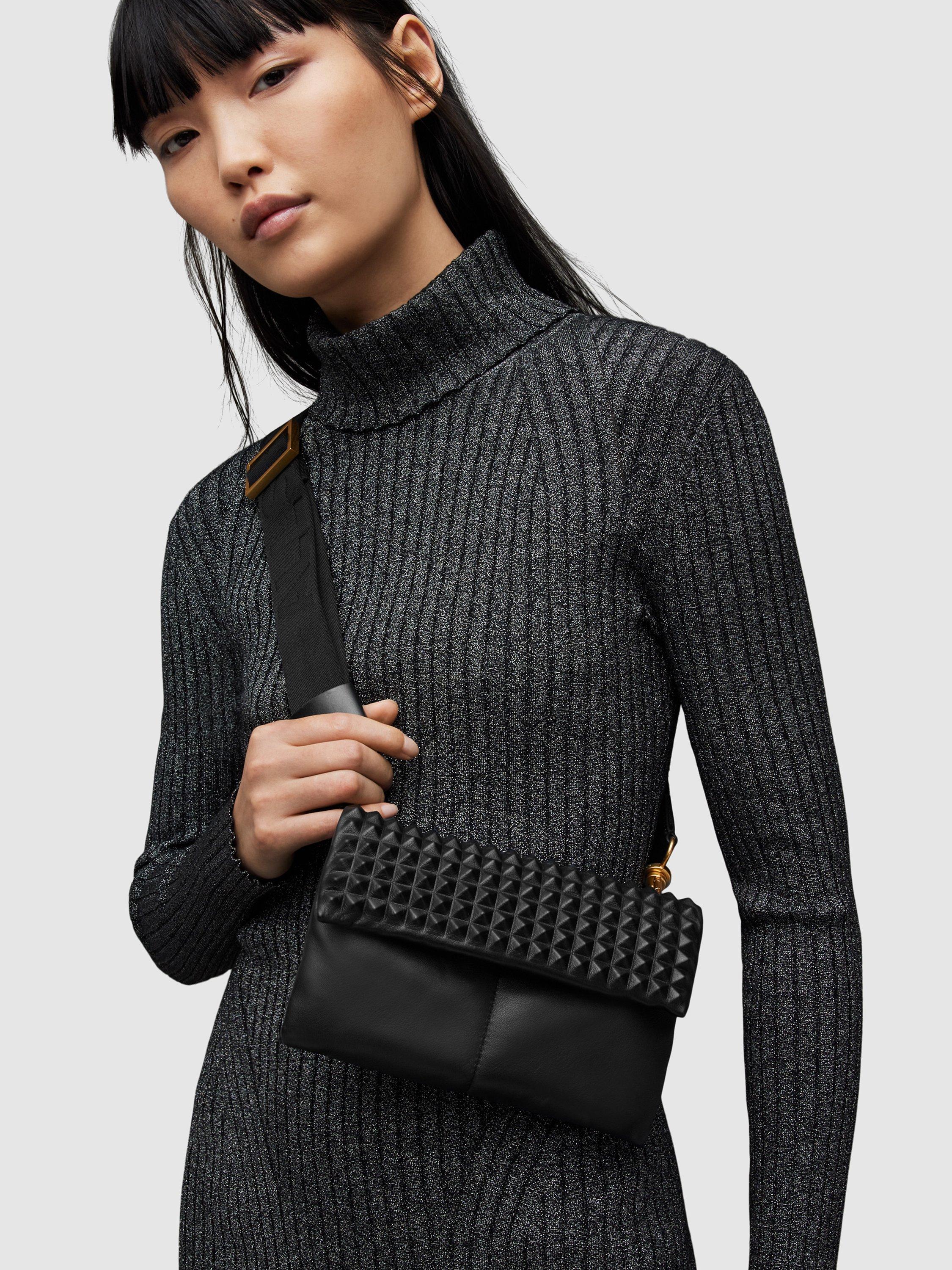 AllSaints Ezra Studded Leather Crossbody Bag, Black