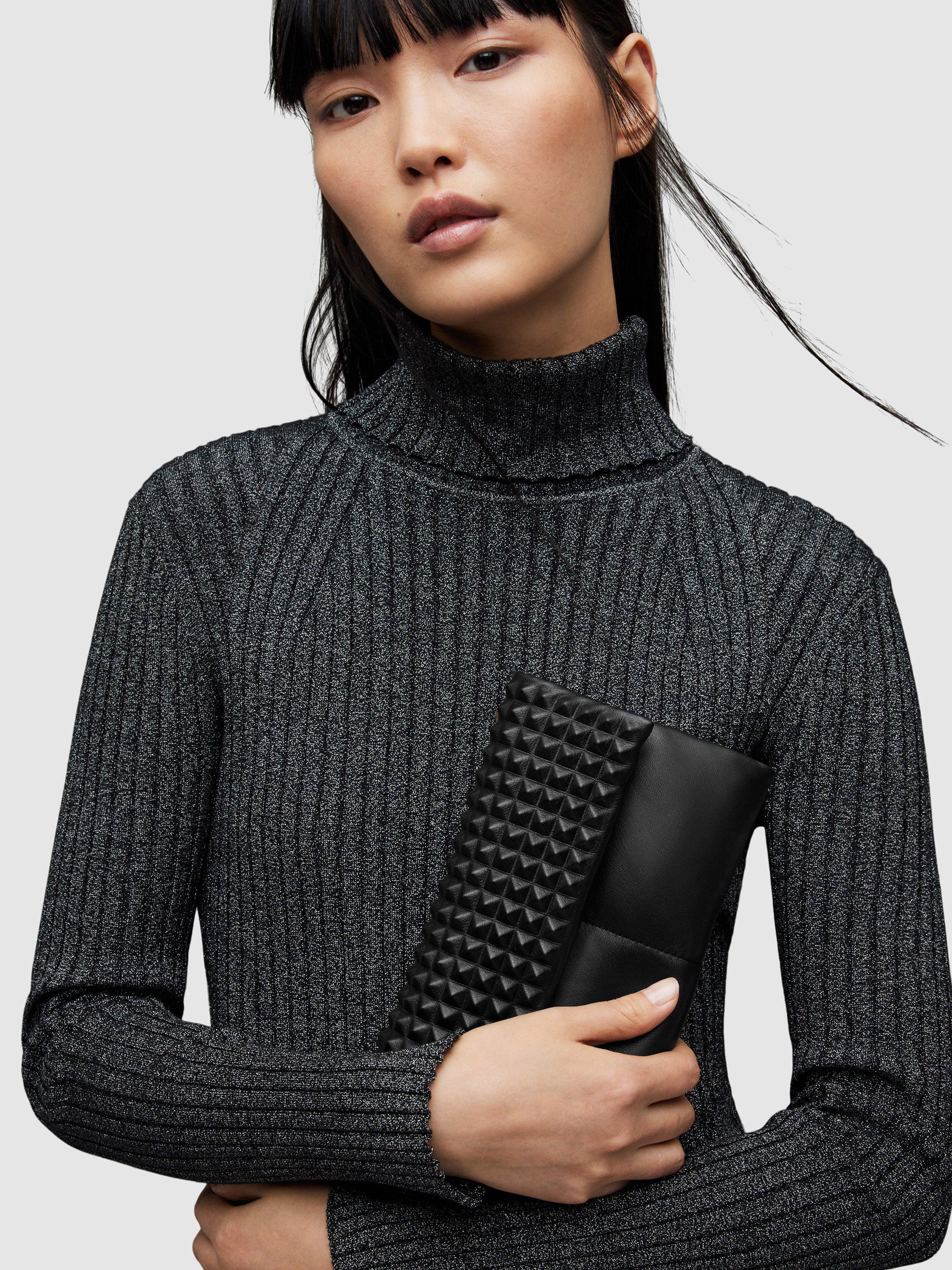 AllSaints Ezra Studded Leather Crossbody Bag, Black