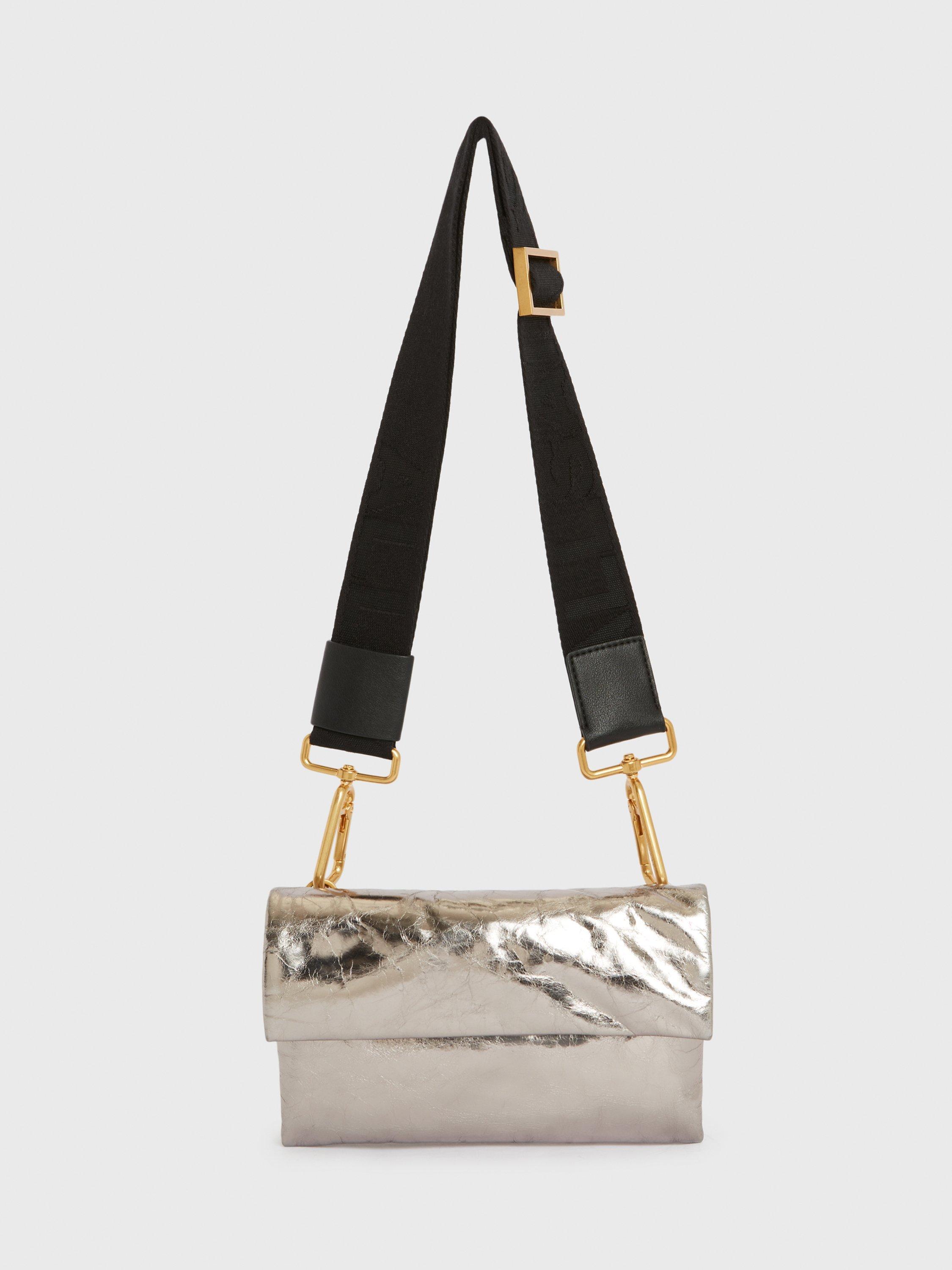 AllSaints Ezra Metallic Leather Crossbody Bag, Pewter