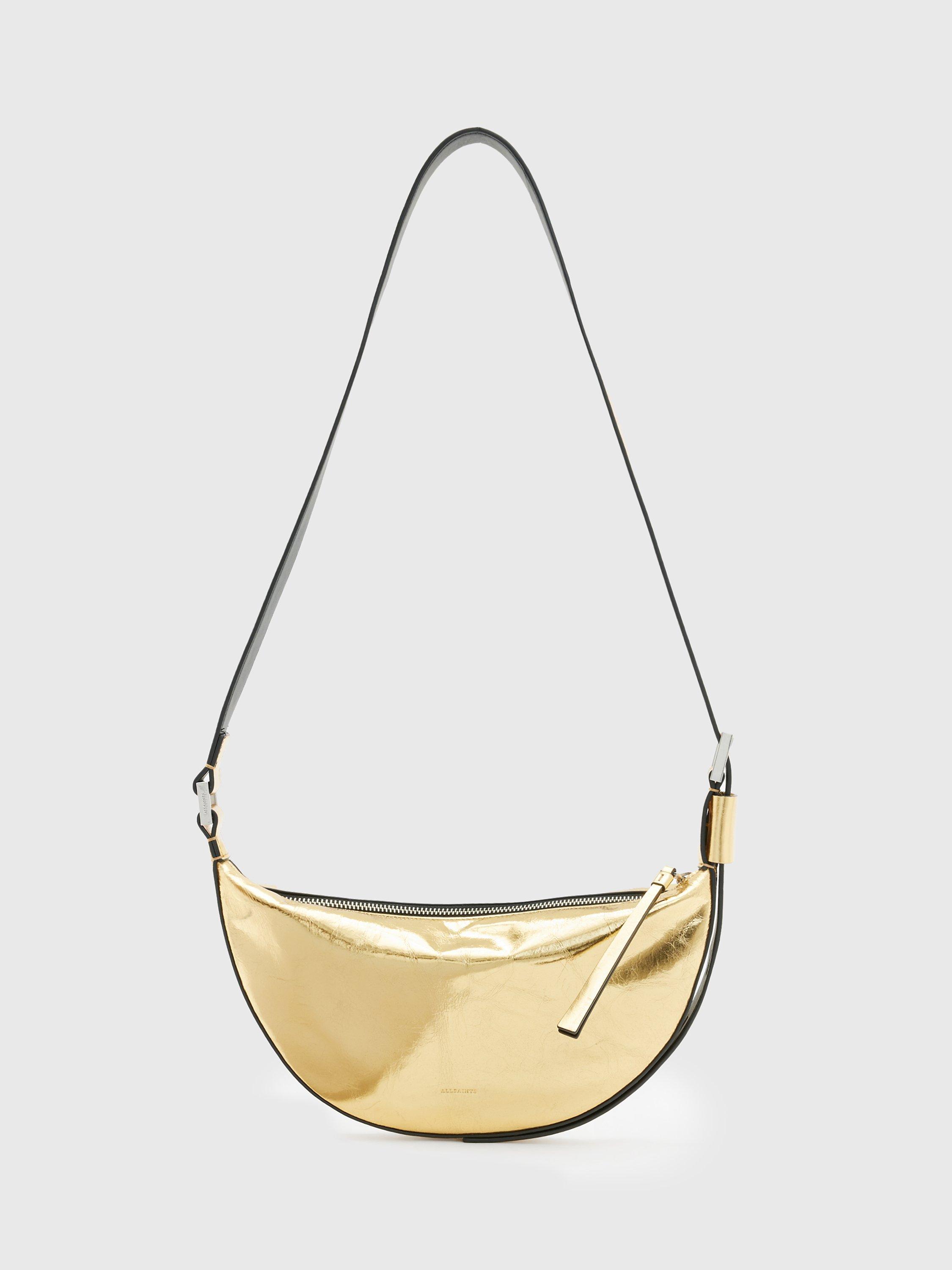 AllSaints Half Moon Metallic Leather Crossbody Bag