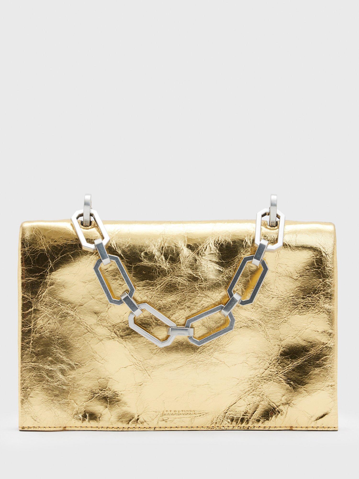 AllSaints Yua Leather Clutch Bag, Gold