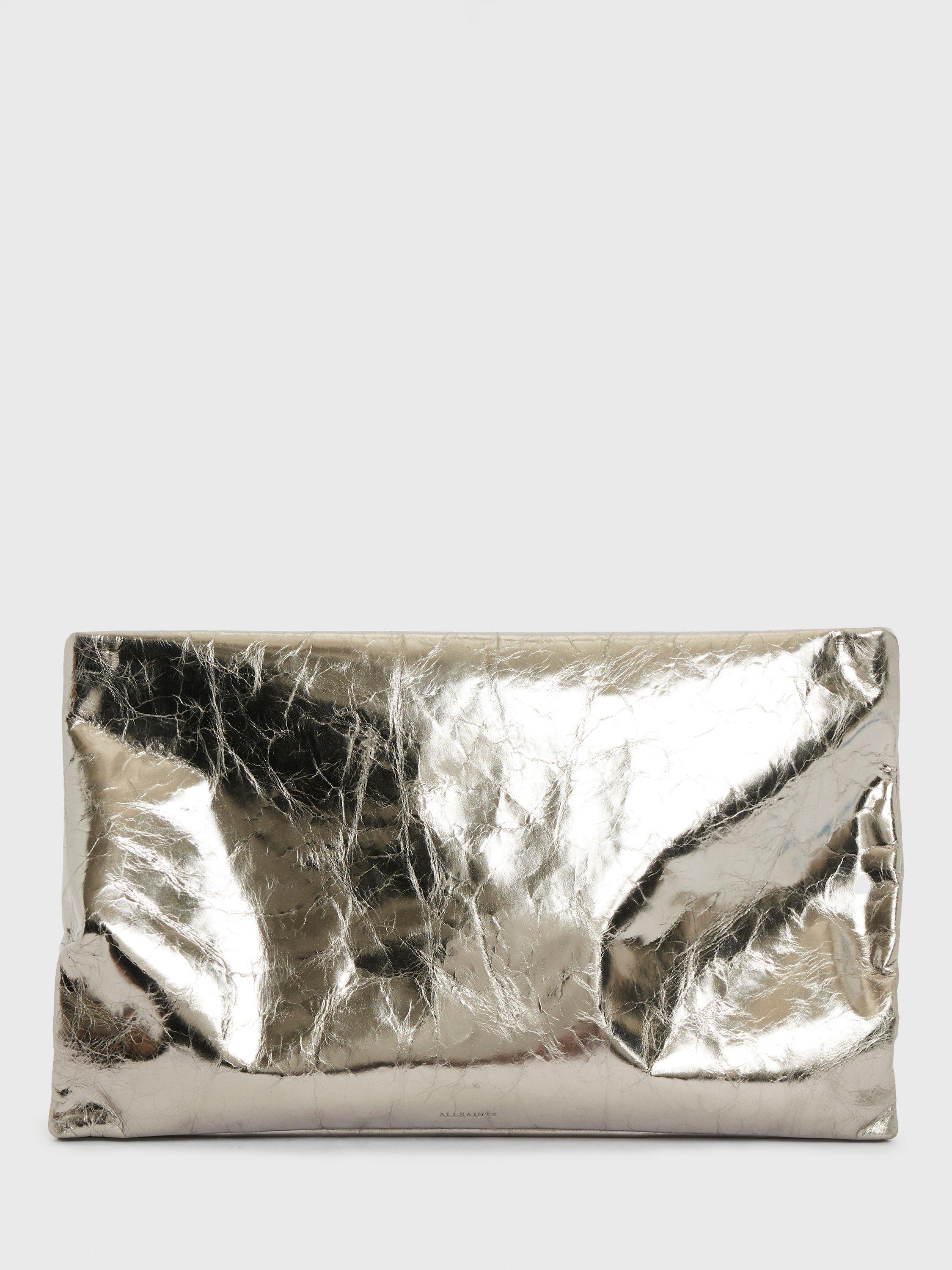 AllSaints Bettina Leather Clutch Bag, Pewter