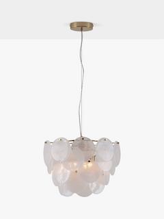 houseof Glass Disk Pendant Ceiling Light, White/Brass