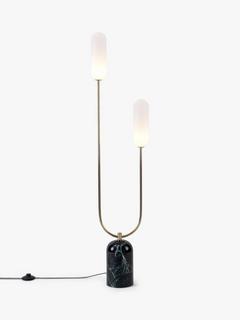 houseof Curve 2 Arm Marble Base Floor Lamp, Green/Gold