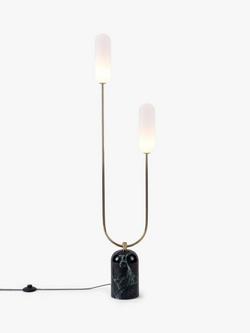 houseof Curve 2 Arm Marble Base Floor Lamp, Green/Gold, Green/Gold