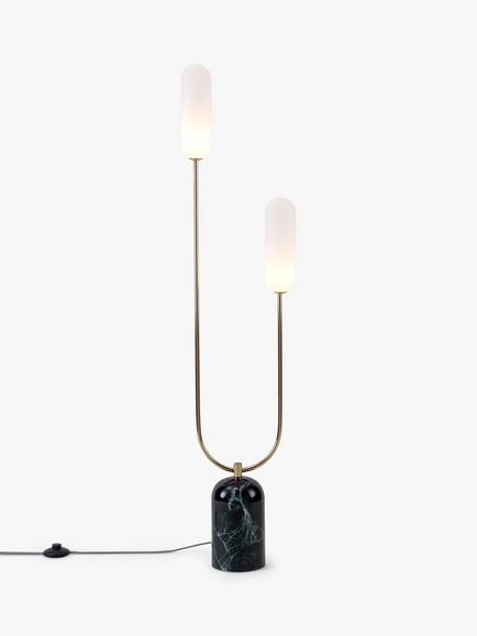 houseof Curve 2 Arm Marble Base Floor Lamp, Green/Gold, Green/Gold
