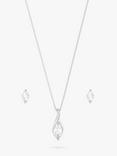 Simply Silver Cubic Zirconia Marquisse Navette Pendant Necklace & Stud Earrings Jewellery Set, Silver