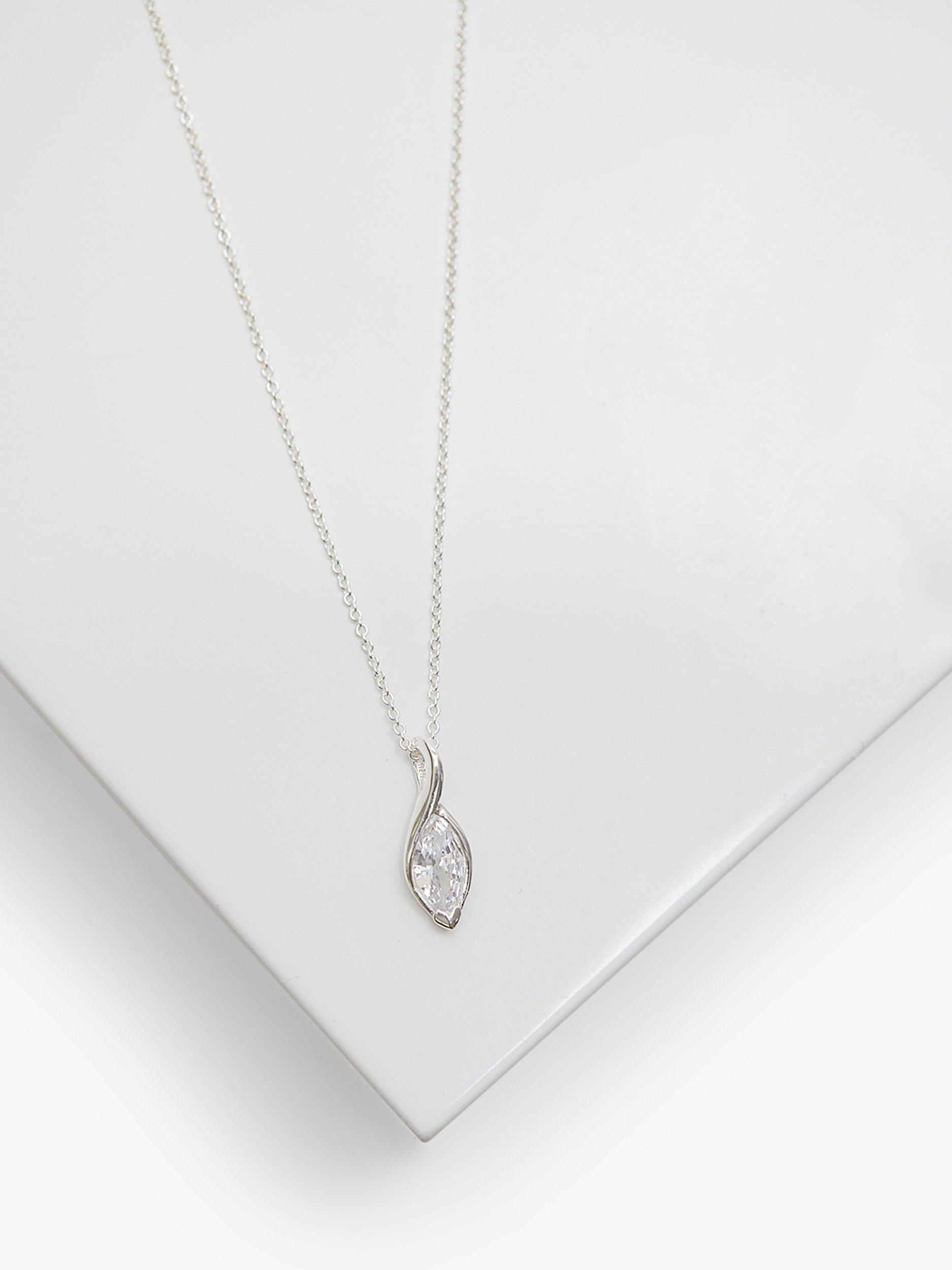 Product image 3 of 4, which shows Simply Silver Cubic Zirconia Marquisse Navette Pendant Necklace & Stud Earrings Jewellery Set, Silver