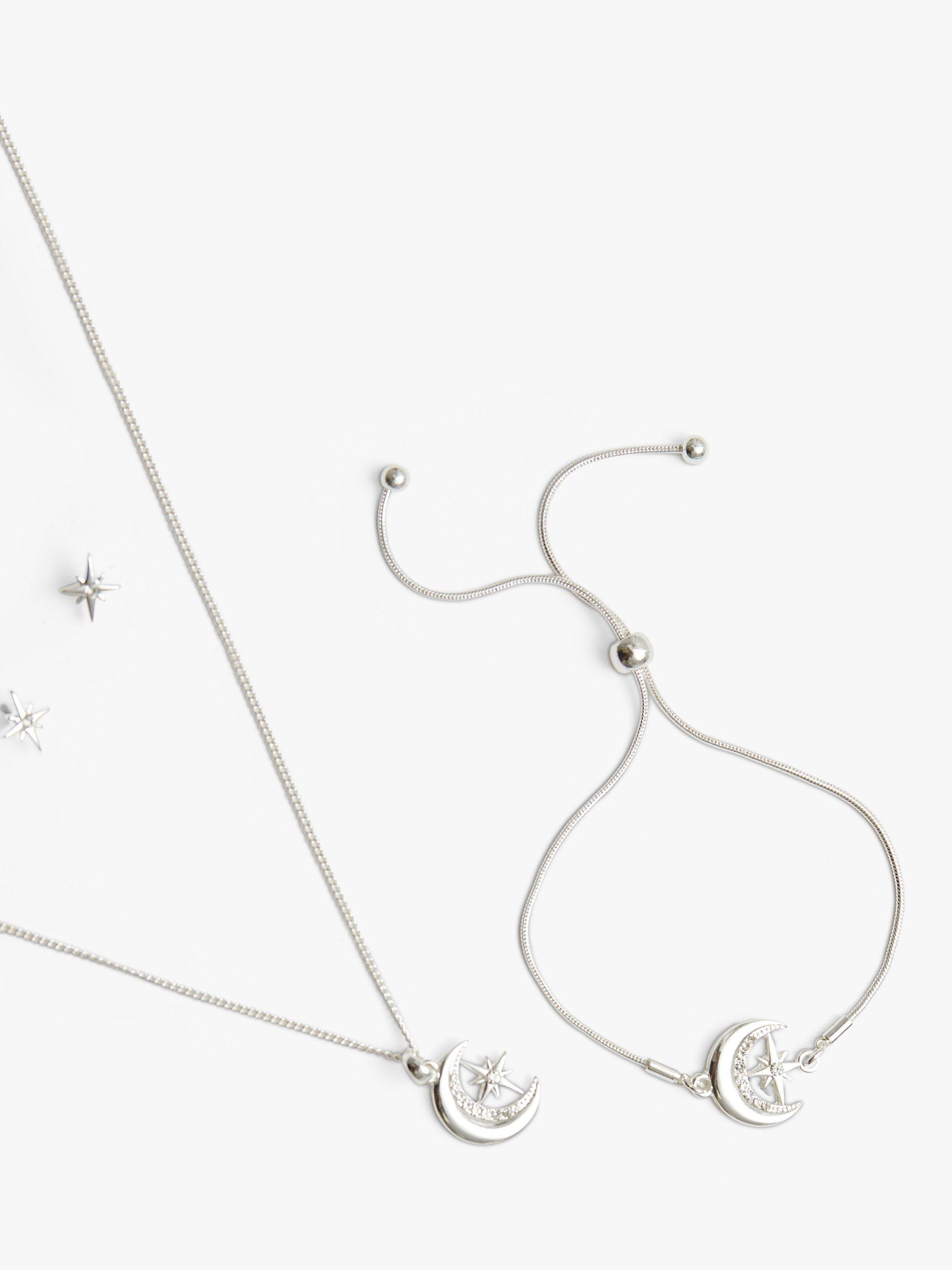 Product image 3 of 3, which shows Jon Richard Crystal Moon & Star Stud Earrings, Necklace and Bracelet Jewellery Gift Set, Silver