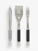 John Lewis Soft Touch BBQ Tool Set, 3 Piece, Silver/Black