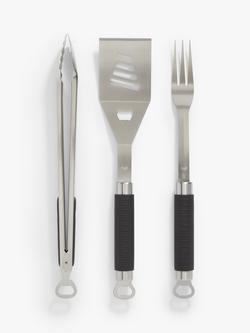 John Lewis Soft Touch BBQ Tool Set, 3 Piece, Silver/Black, White