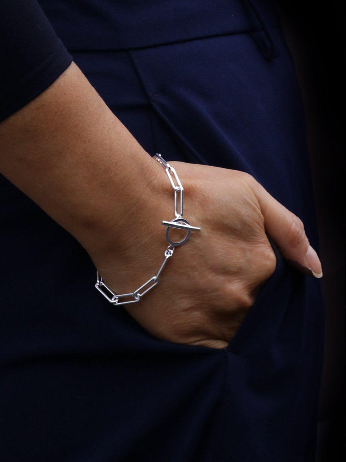 Product image 2 of 4, which shows Nina B T-Bar Paperclip Bracelet, Silver