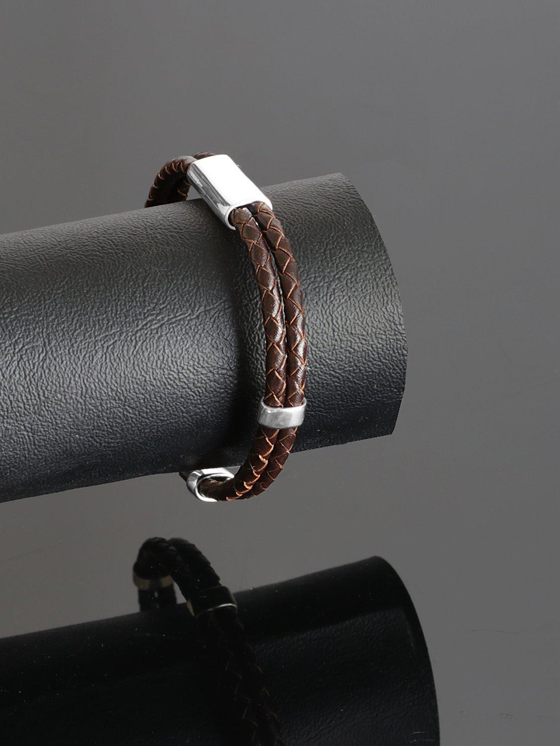 Product image 3 of 4, which shows Nina B Leather Multi-row Bracelet, Silver/Brown