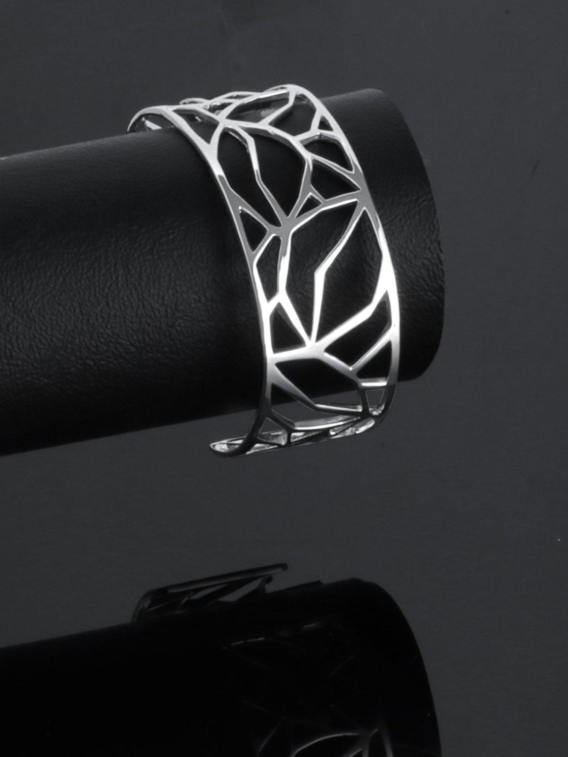 Product image 5 of 6, which shows Nina B Cut Out Design Open Cuff Bangle, Silver