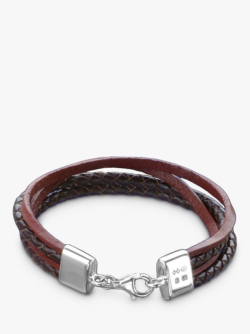 Product image 1 of 4, which shows Nina B Men's Multi Row Leather Bracelet, Silver/Multi