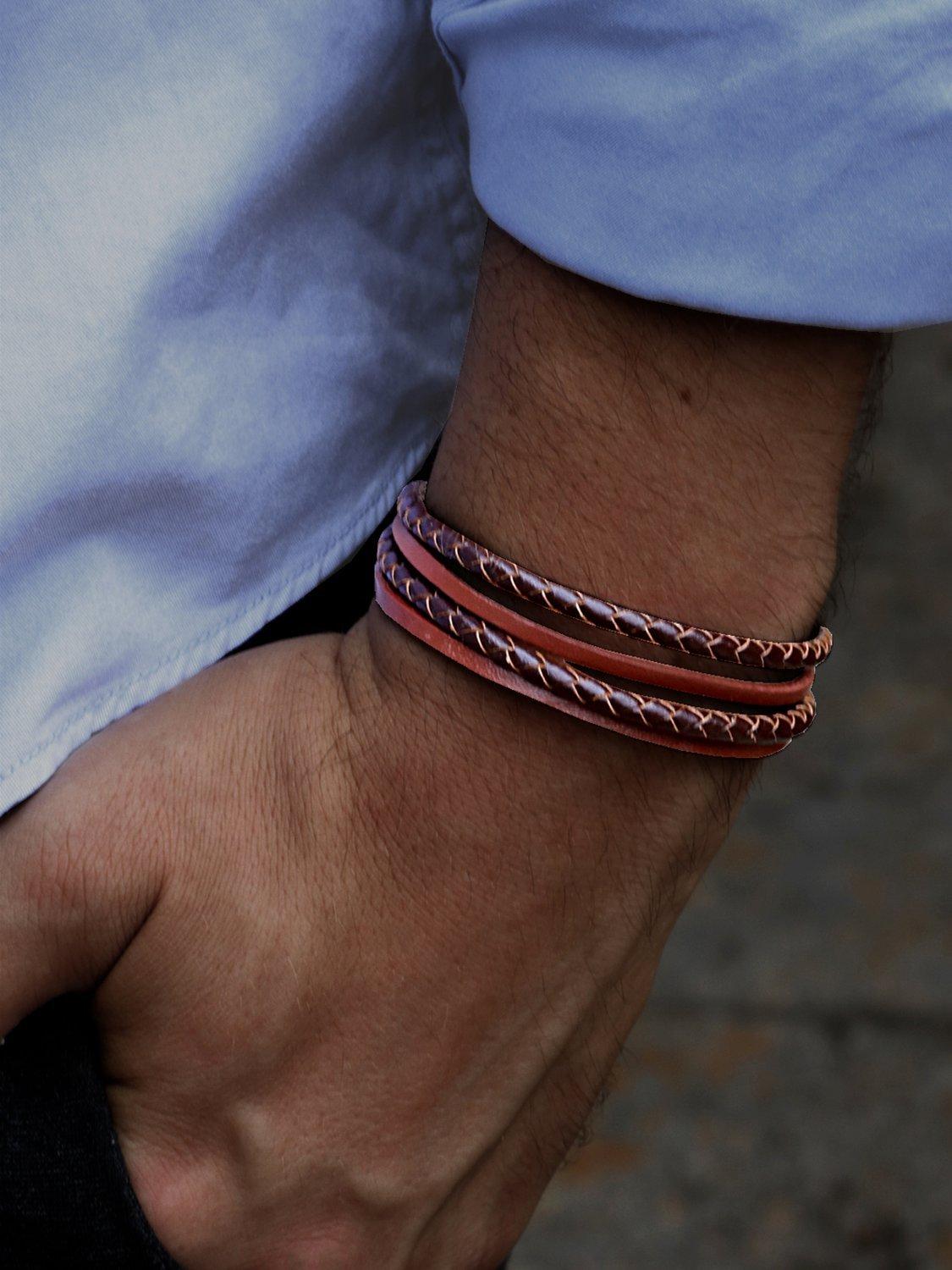 Product image 2 of 4, which shows Nina B Men's Multi Row Leather Bracelet, Silver/Multi