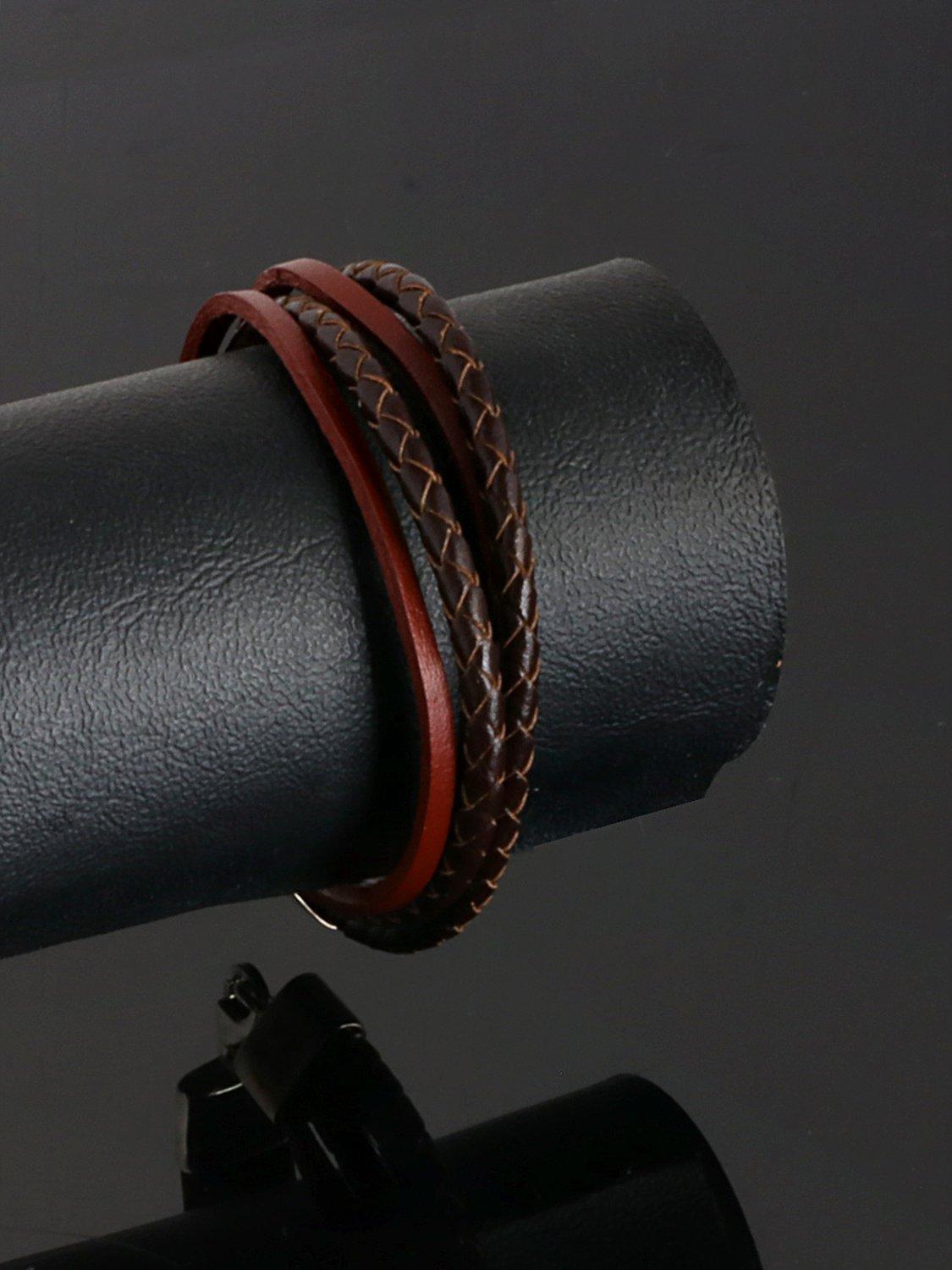 Product image 3 of 4, which shows Nina B Men's Multi Row Leather Bracelet, Silver/Multi