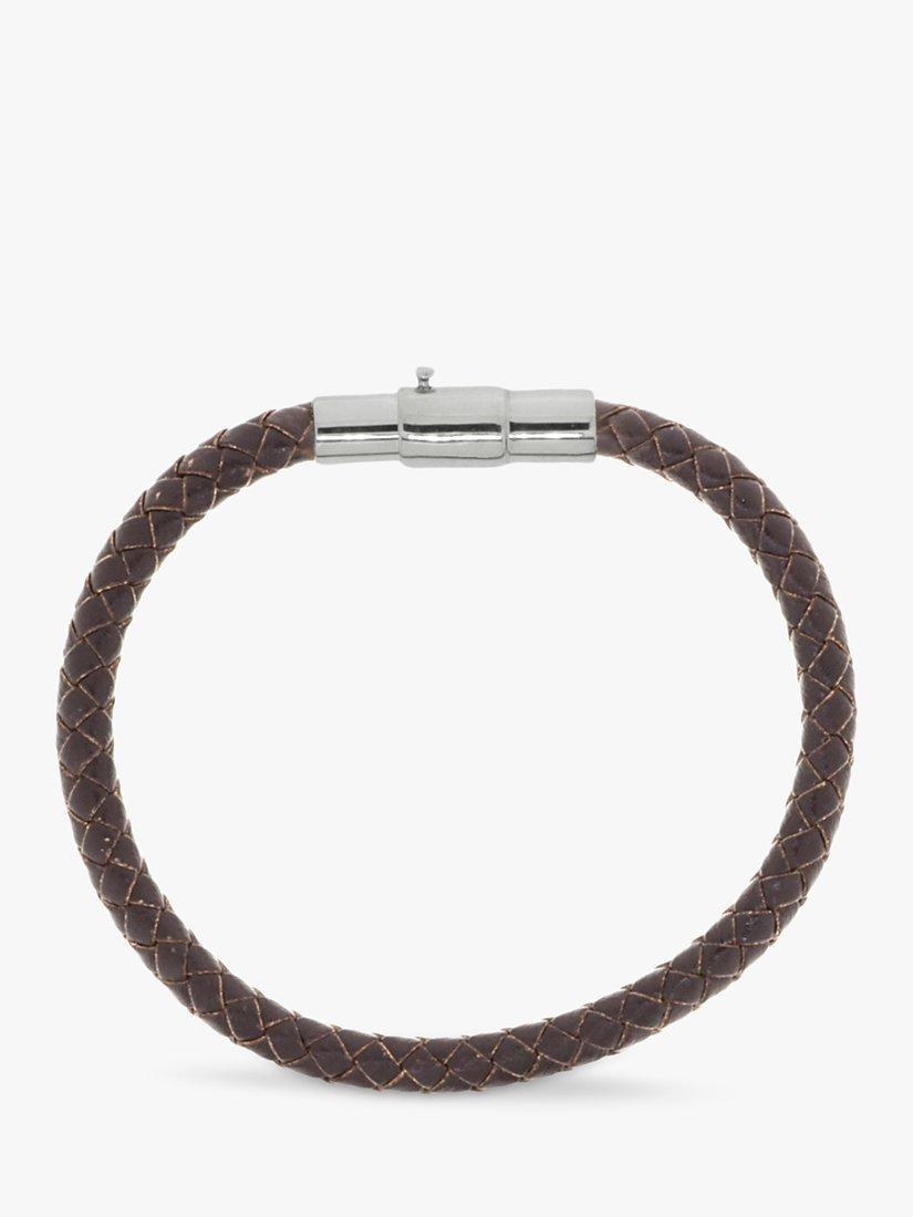 Product image 1 of 4, which shows Nina B Men's Strap Leather Bracelet, Silver/Brown